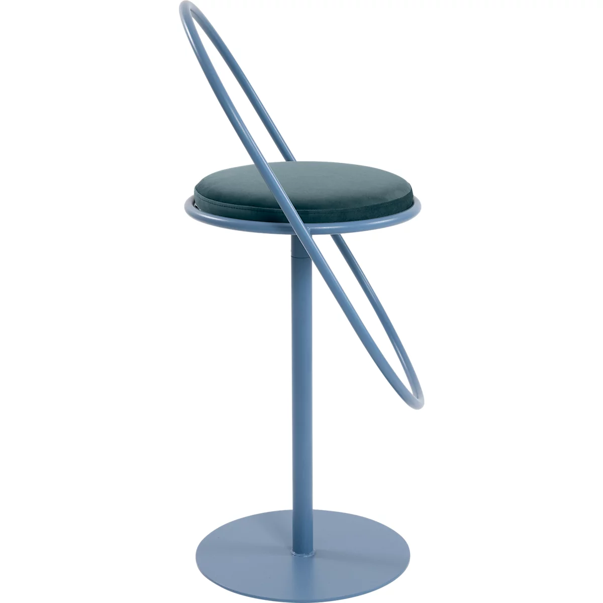 Tabouret de bar Saturne Meet by Paperflow - avec dossier - hauteur d'assise 765 mm - rembourré 100 % recyclable - tube d'acier bleu - velours bleu