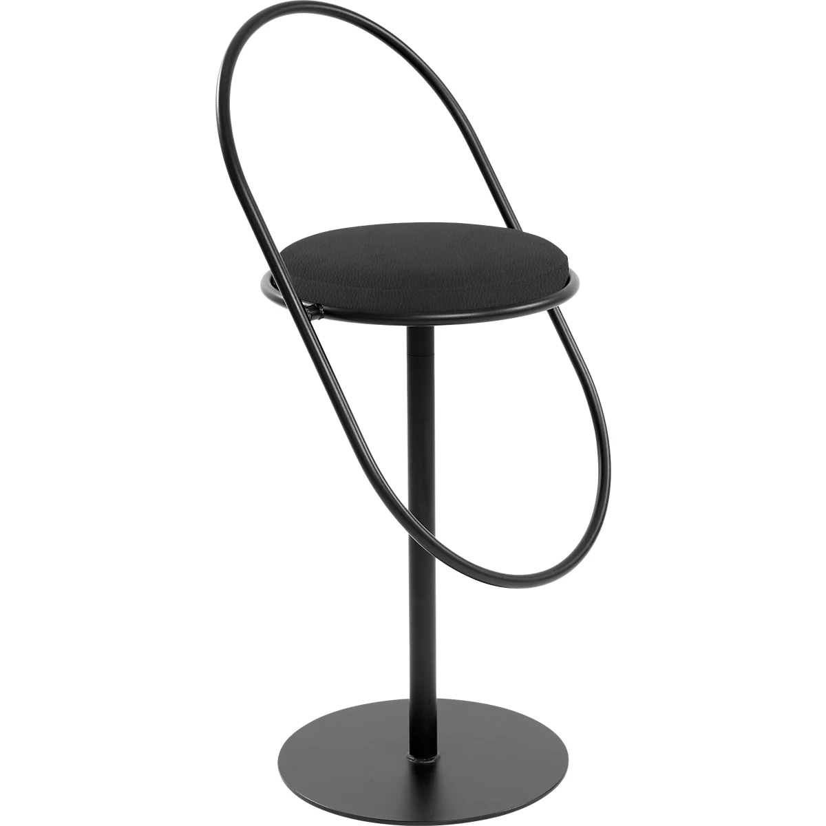 Tabouret de bar Saturne Meet by Paperflow - avec dossier - hauteur d'assise 765 mm - rembourré 100 % recyclable - tube d'acier noir - similicuir noir