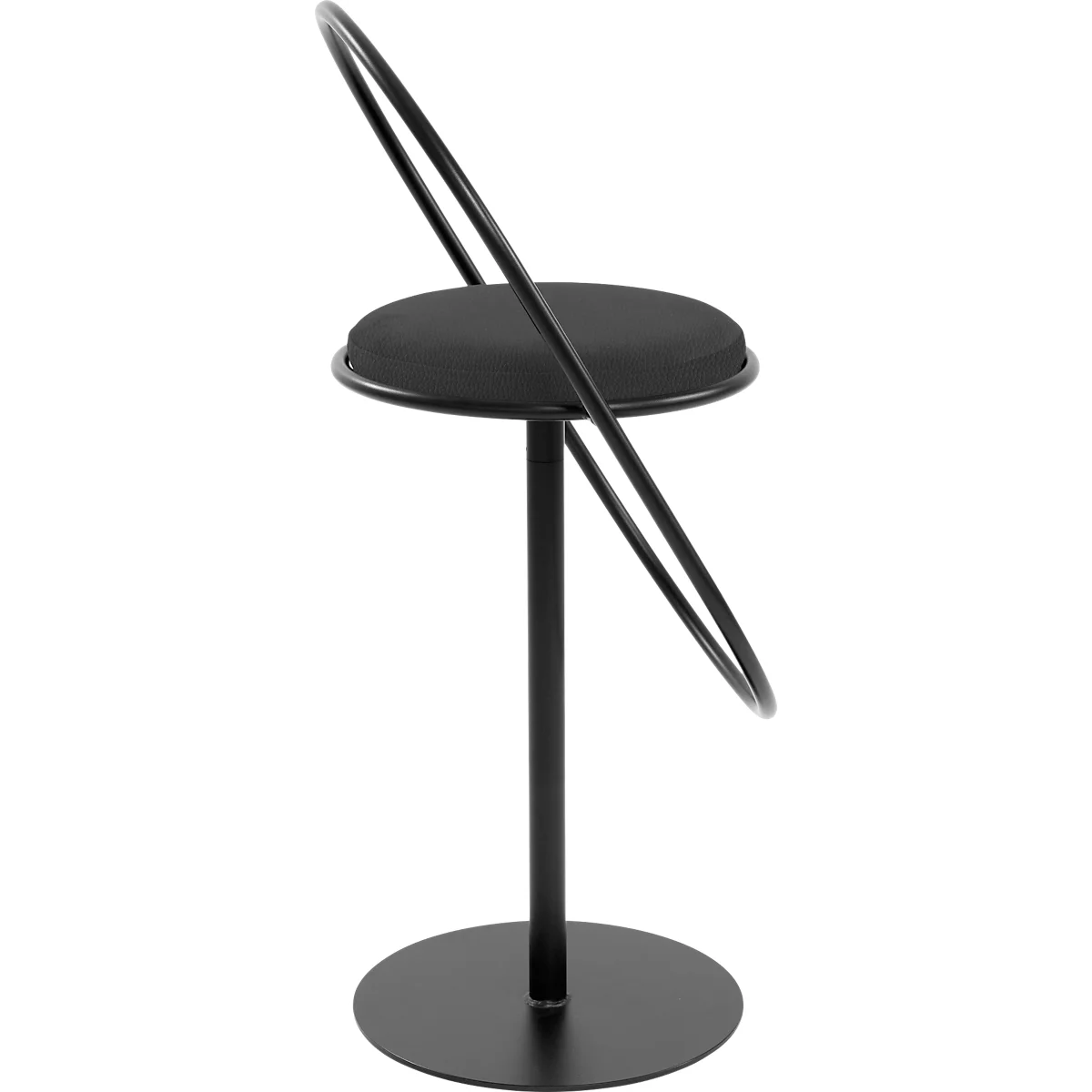 Tabouret de bar Saturne Meet by Paperflow - avec dossier - hauteur d'assise 765 mm - rembourré 100 % recyclable - tube d'acier noir - similicuir noir