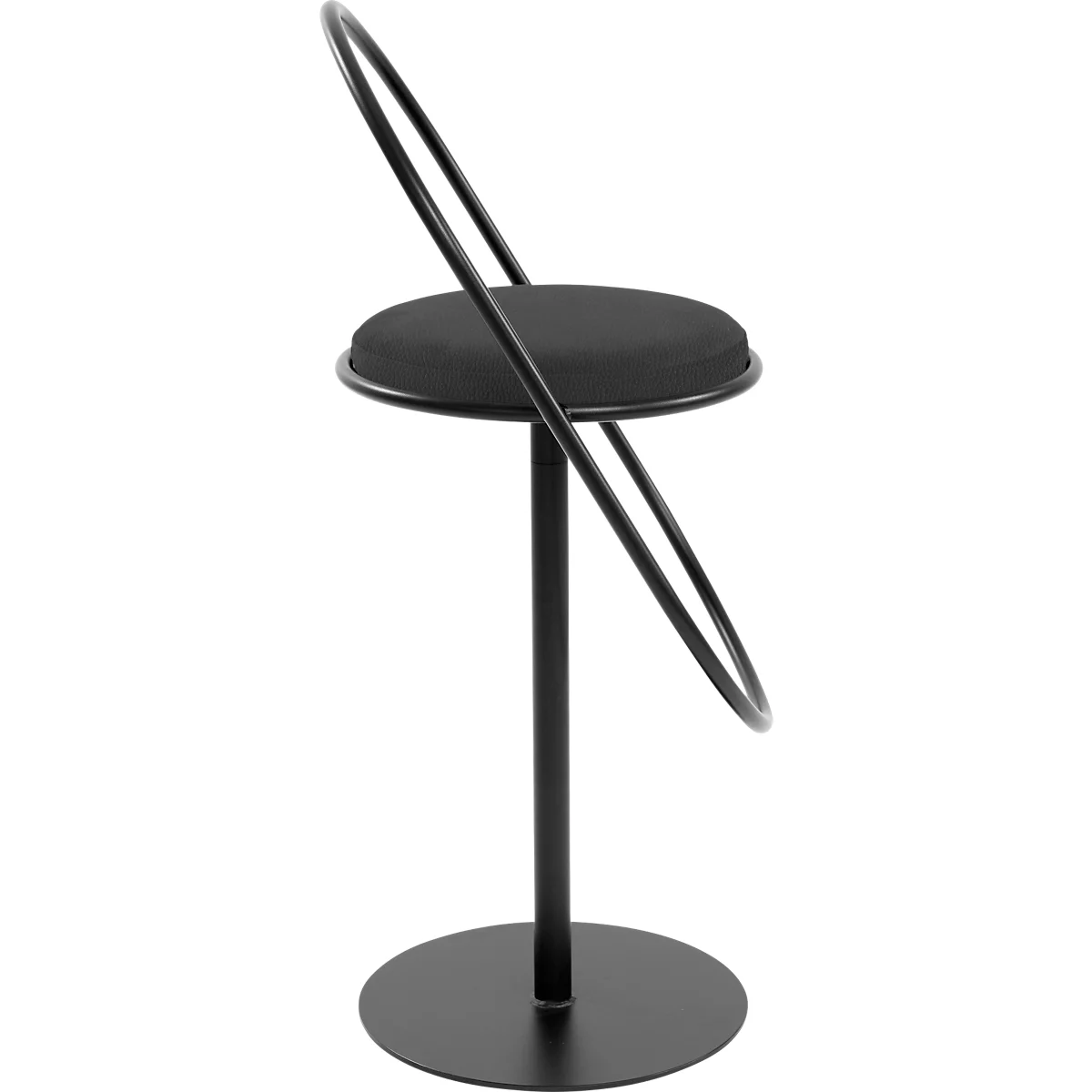 Tabouret de bar Saturne Meet by Paperflow - avec dossier - hauteur d'assise 765 mm - rembourré 100 % recyclable - tube d'acier noir - similicuir noir