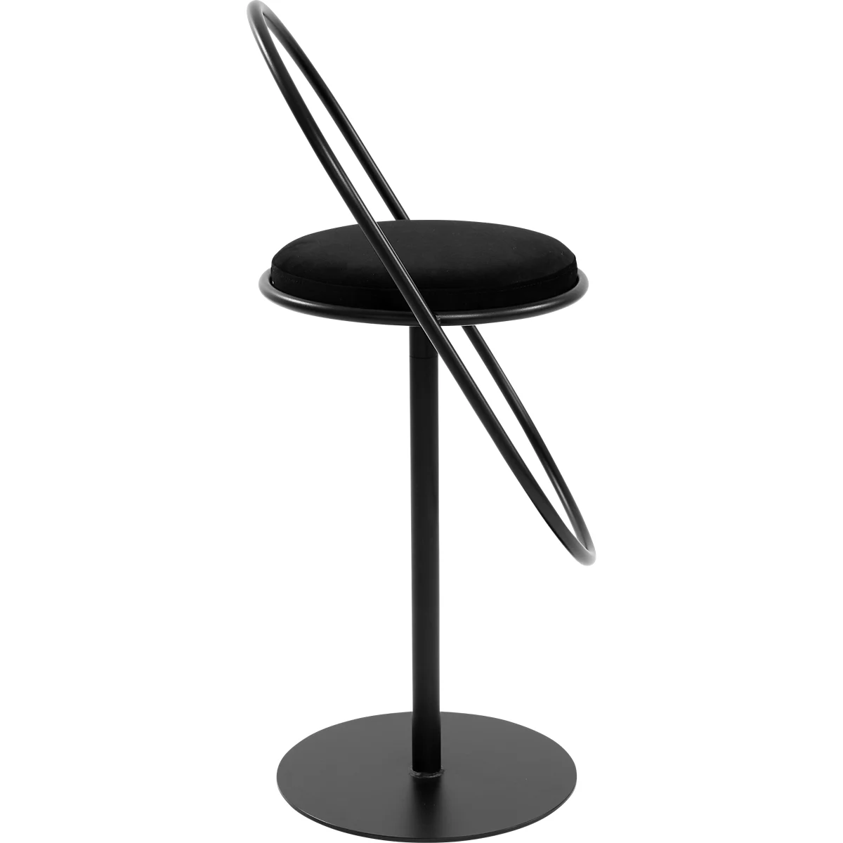 Tabouret de bar Saturne Meet by Paperflow - avec dossier - hauteur d'assise 765 mm - rembourré 100 % recyclable - tube d'acier noir - velours noir