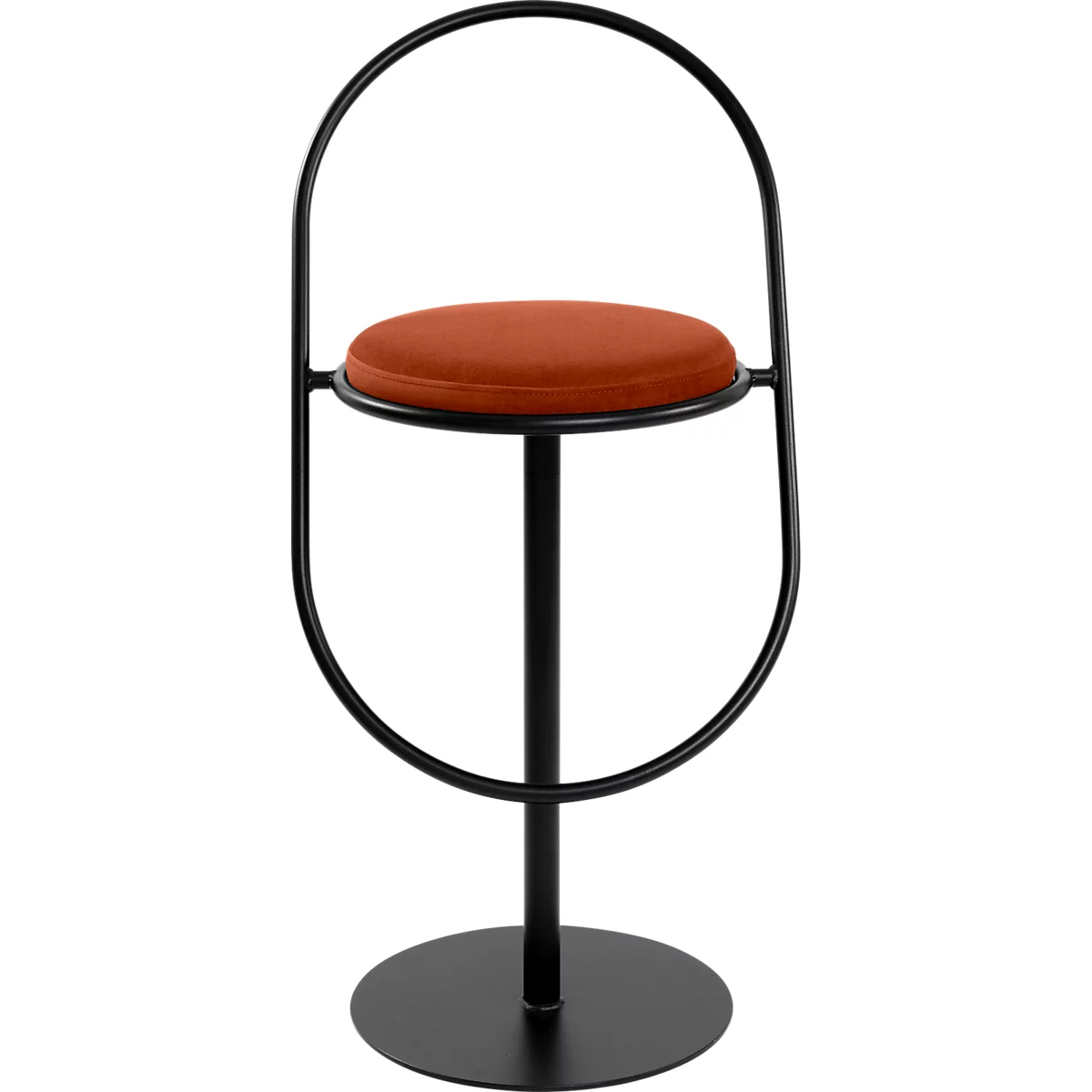 Tabouret de bar Saturne Meet by Paperflow - avec dossier - hauteur d'assise 765 mm - rembourré 100 % recyclable - tube d'acier noir - velours rouille