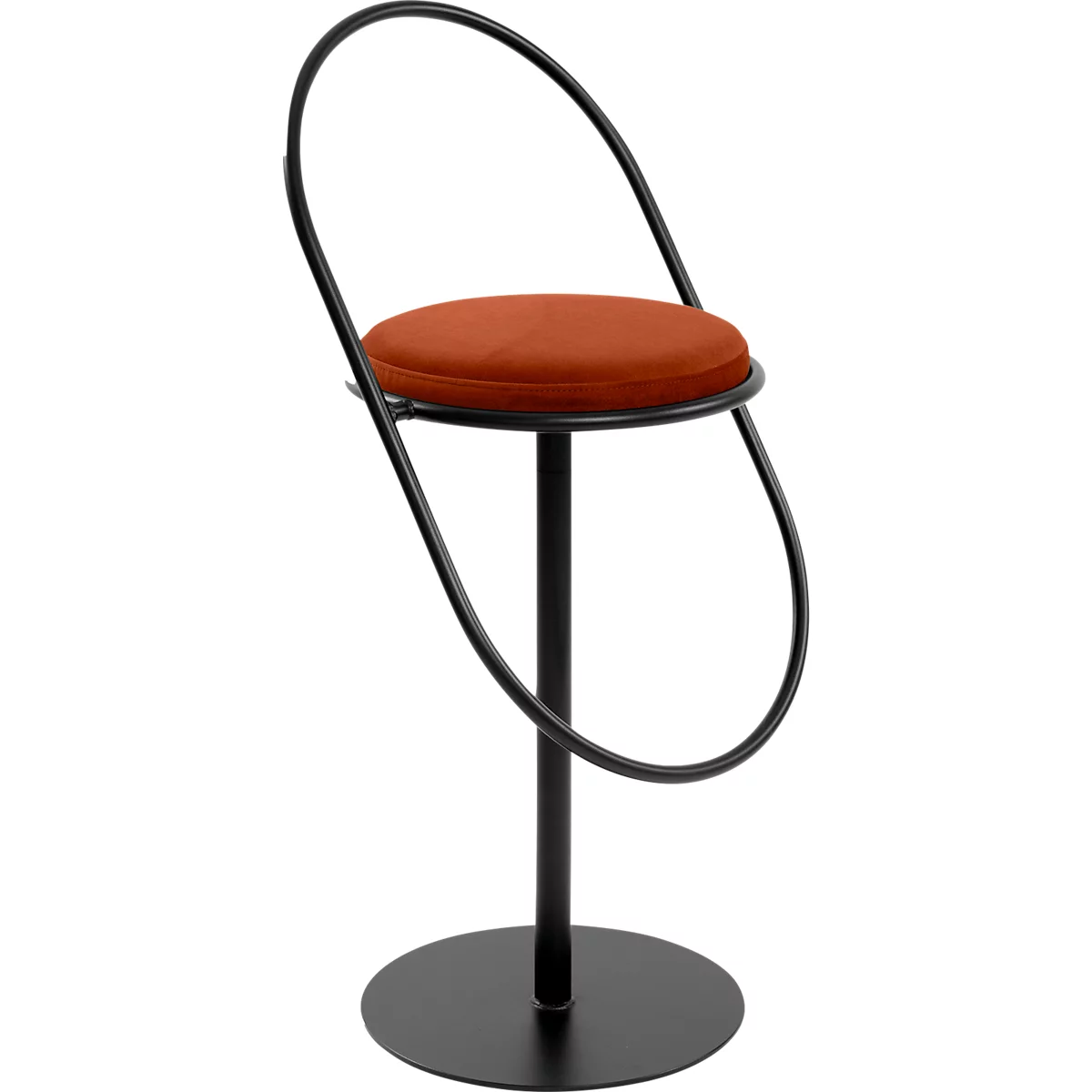 Tabouret de bar Saturne Meet by Paperflow - avec dossier - hauteur d'assise 765 mm - rembourré 100 % recyclable - tube d'acier noir - velours rouille