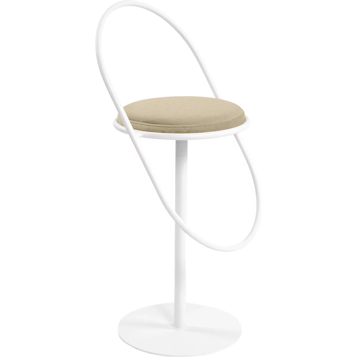 Tabouret de bar Saturne Meet by Paperflow - avec dossier - hauteur d'assise 765 mm - rembourré 100 % recyclable - tube d'acier rose - similicuir blanc