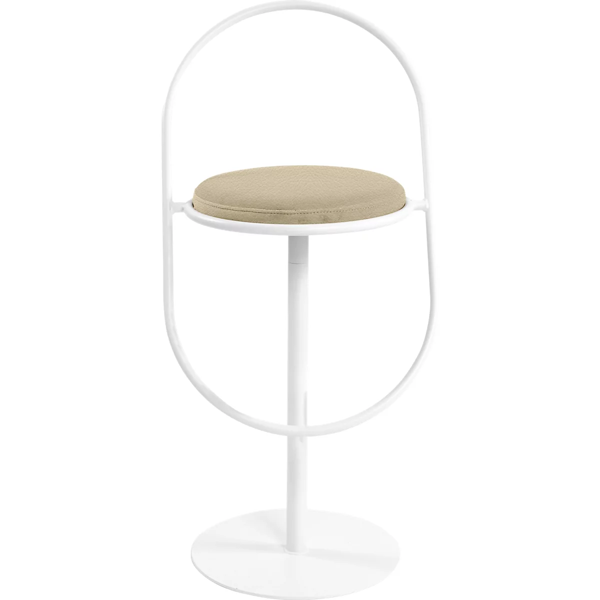 Tabouret de bar Saturne Meet by Paperflow - avec dossier - hauteur d'assise 765 mm - rembourré 100 % recyclable - tube d'acier rose - similicuir blanc