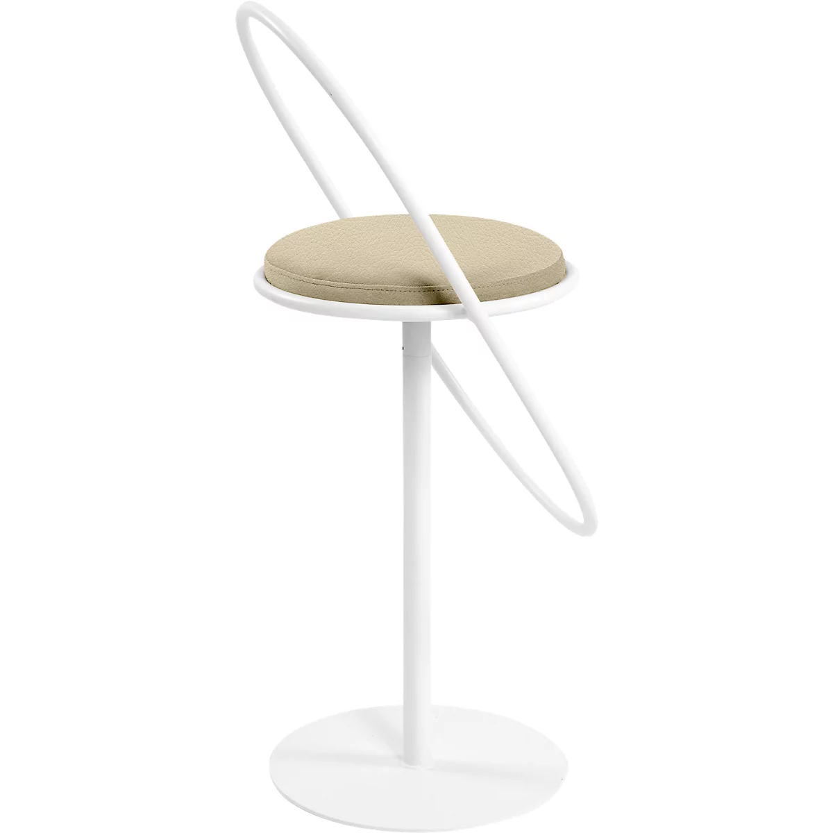 Tabouret de bar Saturne Meet by Paperflow - avec dossier - hauteur d'assise 765 mm - rembourré 100 % recyclable - tube d'acier rose - similicuir blanc