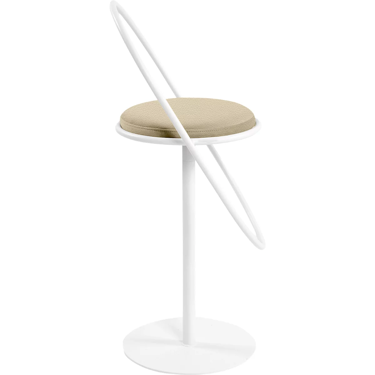 Tabouret de bar Saturne Meet by Paperflow - avec dossier - hauteur d'assise 765 mm - rembourré 100 % recyclable - tube d'acier rose - similicuir blanc