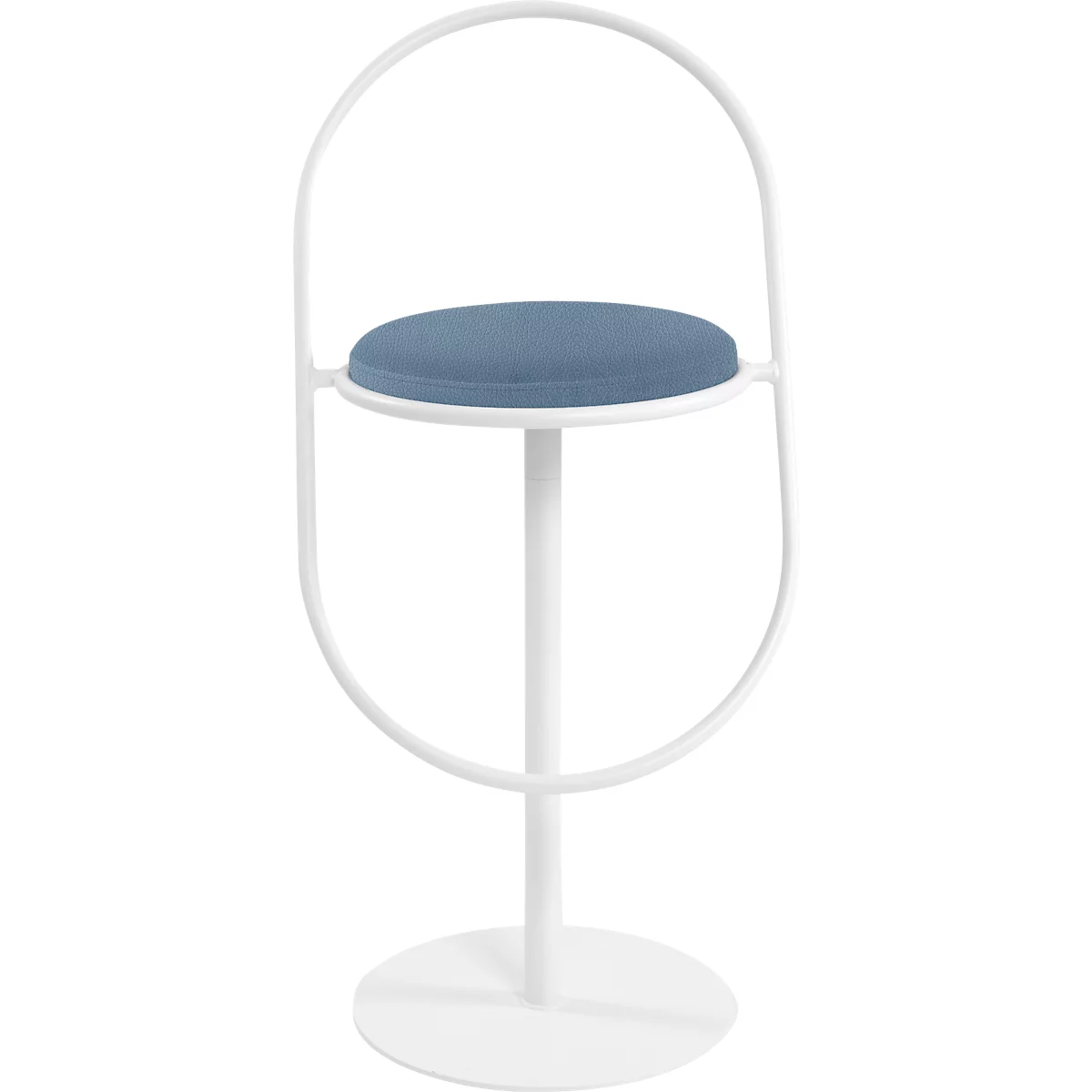 Tabouret de bar Saturne Meet by Paperflow - avec dossier - hauteur d'assise 765 mm - rembourré 100 % recyclable - tube d'acier rose - similicuir bleu