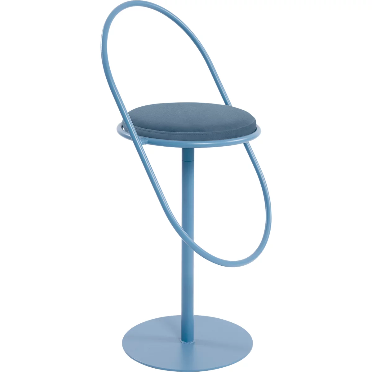 Tabouret de bar Saturne Meet by Paperflow - avec dossier - hauteur d'assise 765 mm - rembourré 100 % recyclable - tube d'acier rose - similicuir bleu