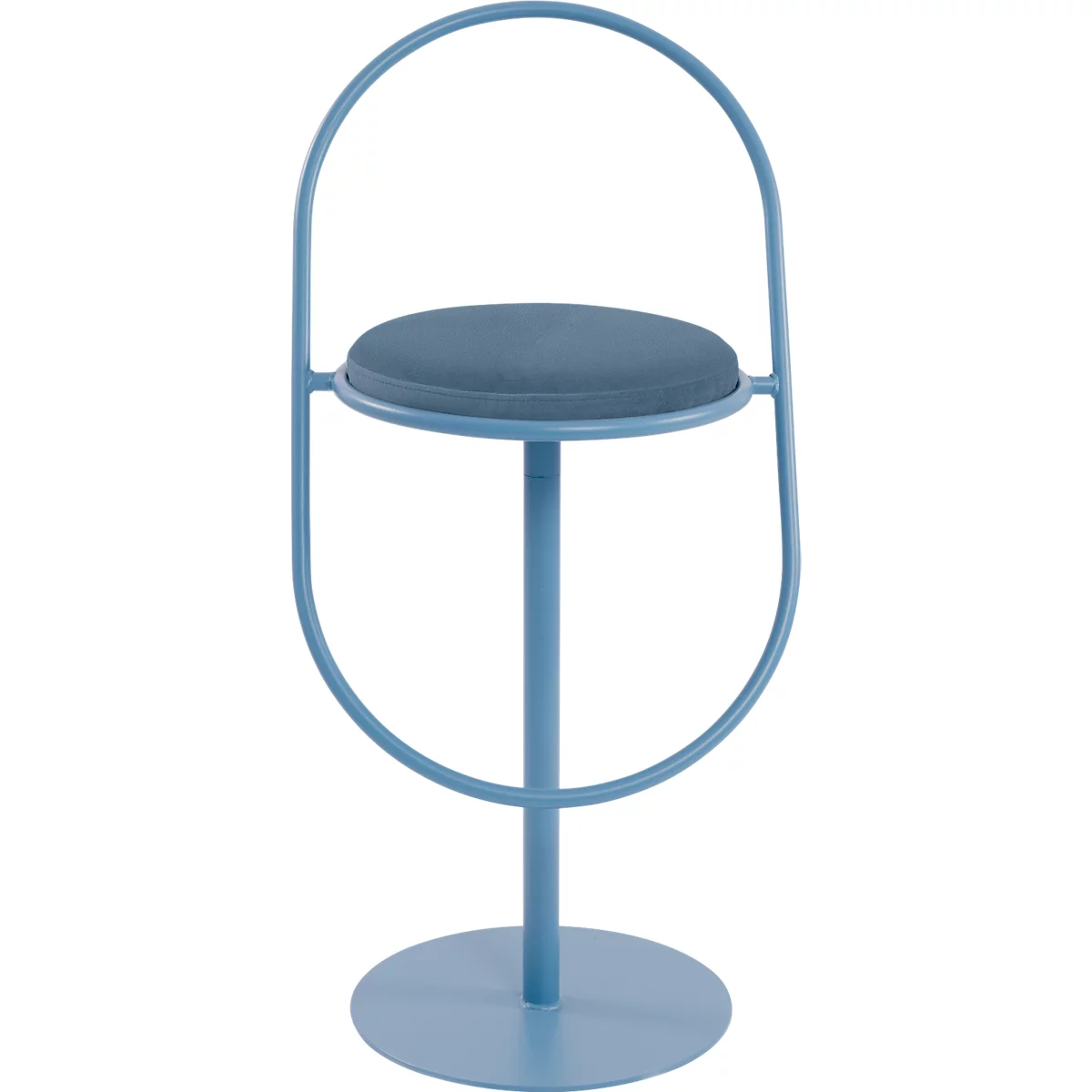 Tabouret de bar Saturne Meet by Paperflow - avec dossier - hauteur d'assise 765 mm - rembourré 100 % recyclable - tube d'acier rose - similicuir bleu