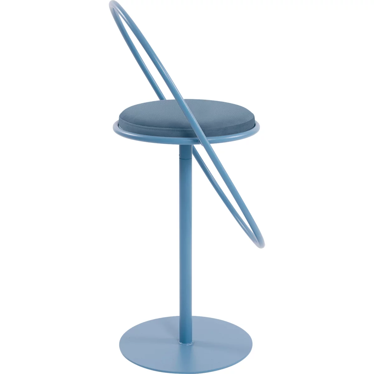 Tabouret de bar Saturne Meet by Paperflow - avec dossier - hauteur d'assise 765 mm - rembourré 100 % recyclable - tube d'acier rose - similicuir bleu