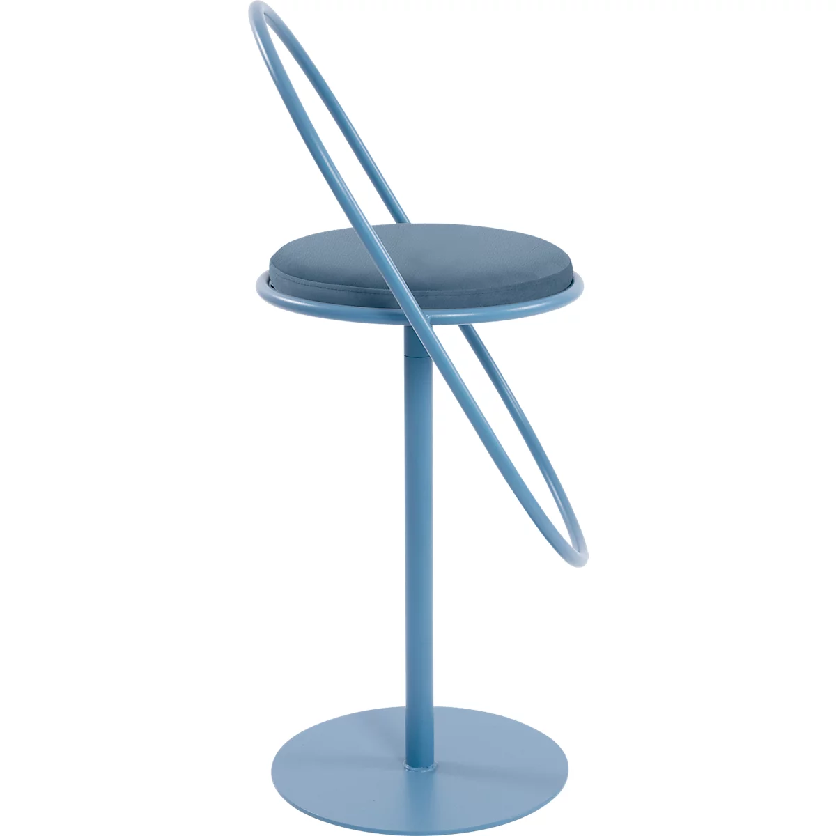 Tabouret de bar Saturne Meet by Paperflow - avec dossier - hauteur d'assise 765 mm - rembourré 100 % recyclable - tube d'acier rose - similicuir bleu