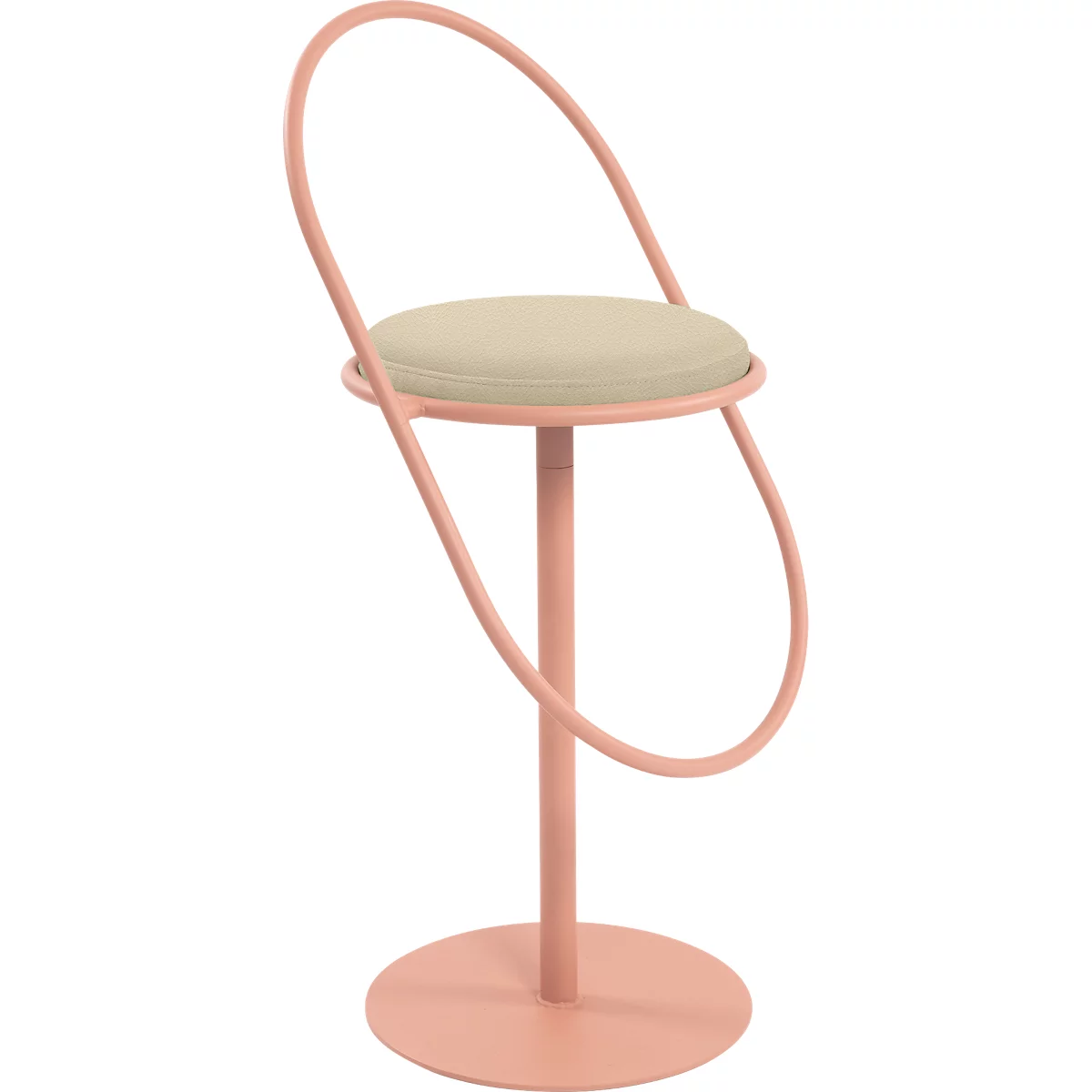 Tabouret de bar Saturne Meet by Paperflow - avec dossier - hauteur d'assise 765 mm - rembourré 100 % recyclable - tube d'acier rose - similicuir ivoire
