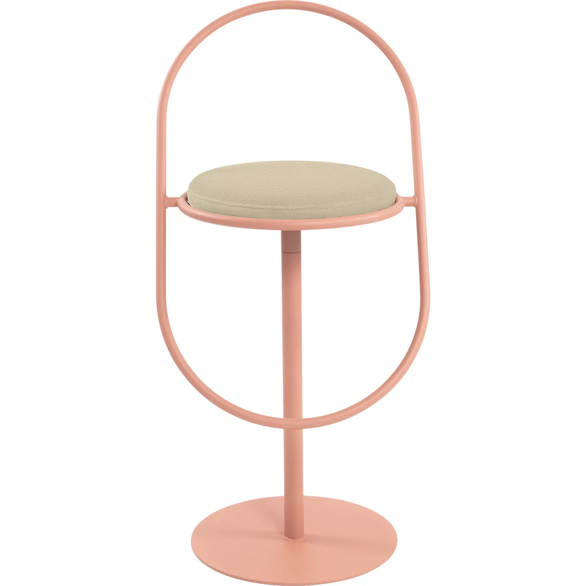 Tabouret de bar Saturne Meet by Paperflow - avec dossier - hauteur d'assise 765 mm - rembourré 100 % recyclable - tube d'acier rose - similicuir ivoire