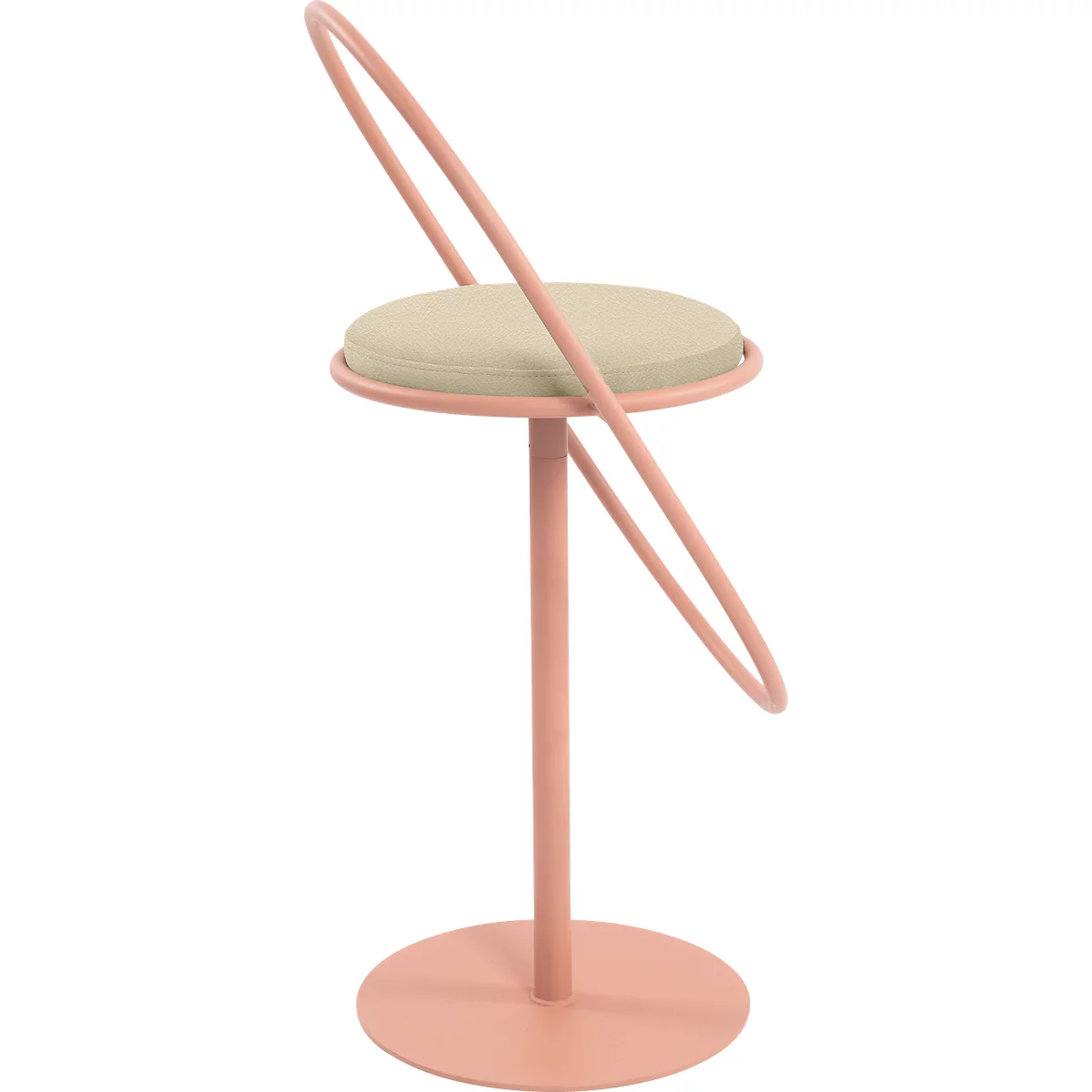 Tabouret de bar Saturne Meet by Paperflow - avec dossier - hauteur d'assise 765 mm - rembourré 100 % recyclable - tube d'acier rose - similicuir ivoire