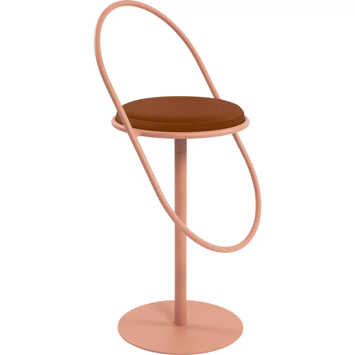 Tabouret de bar Saturne Meet by Paperflow - avec dossier - hauteur d'assise 765 mm - rembourré 100 % recyclable - tube d'acier rose - similicuir rouille