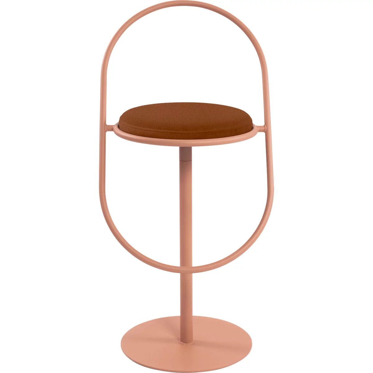 Tabouret de bar Saturne Meet by Paperflow - avec dossier - hauteur d'assise 765 mm - rembourré 100 % recyclable - tube d'acier rose - similicuir rouille