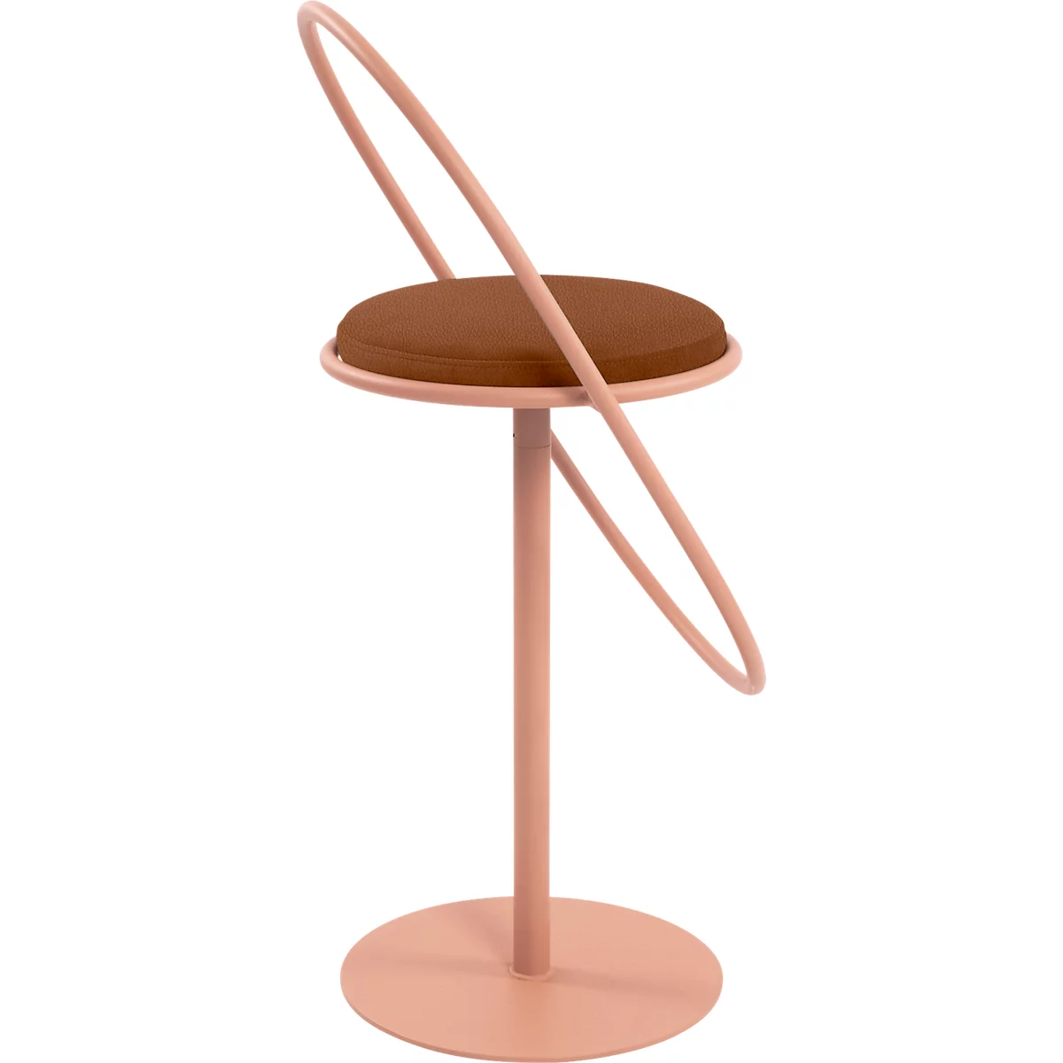 Tabouret de bar Saturne Meet by Paperflow - avec dossier - hauteur d'assise 765 mm - rembourré 100 % recyclable - tube d'acier rose - similicuir rouille