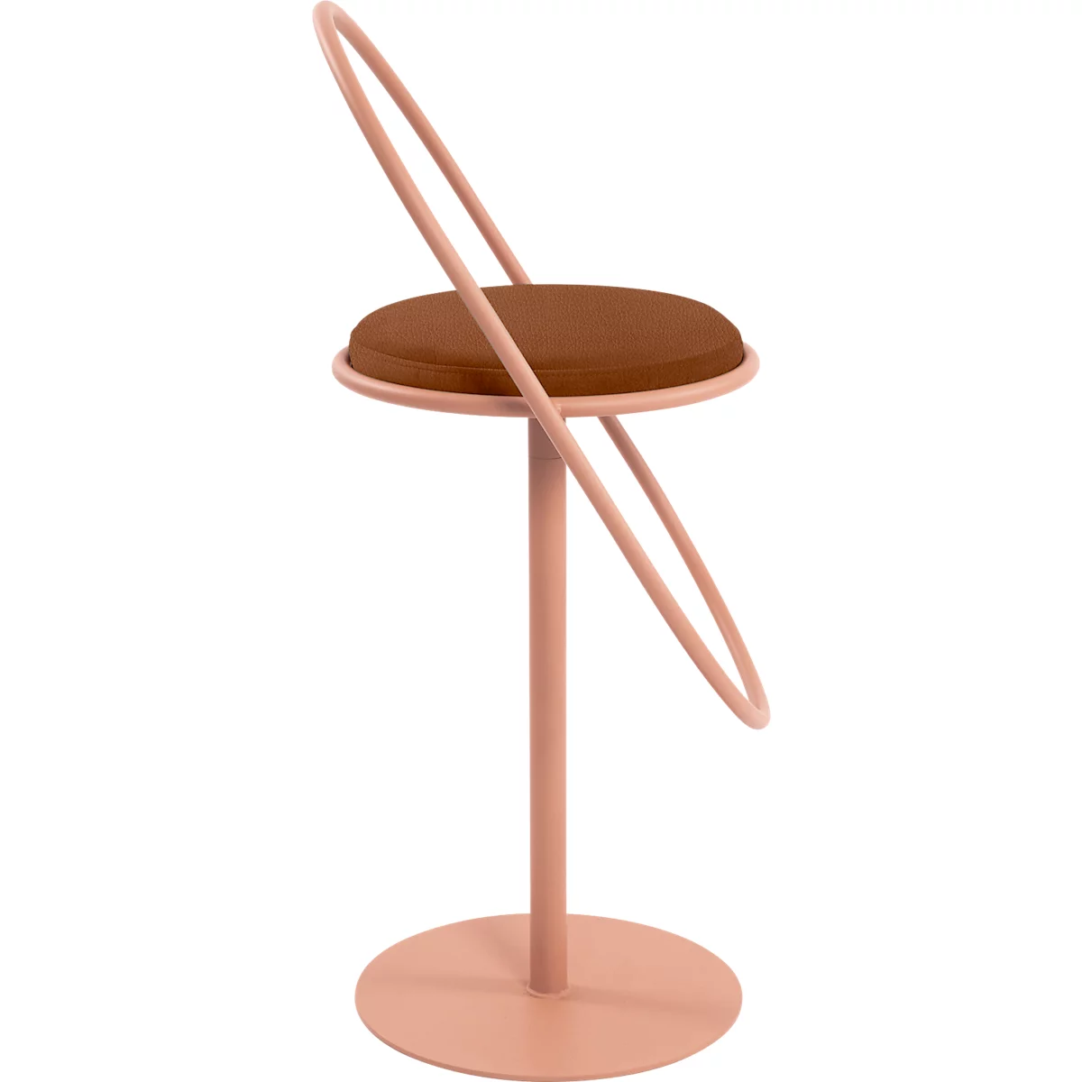 Tabouret de bar Saturne Meet by Paperflow - avec dossier - hauteur d'assise 765 mm - rembourré 100 % recyclable - tube d'acier rose - similicuir rouille