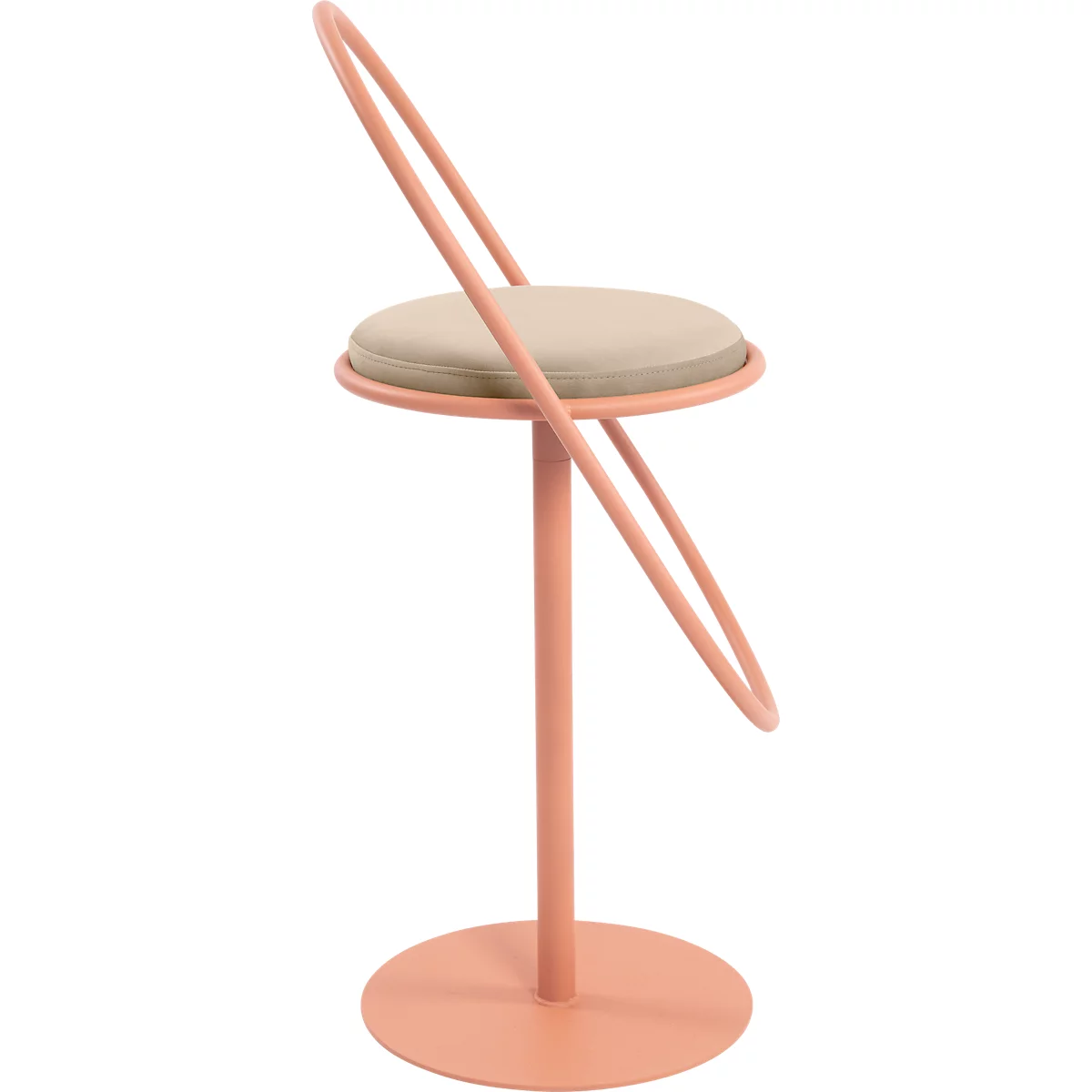 Tabouret de bar Saturne Meet by Paperflow - avec dossier - hauteur d'assise 765 mm - rembourré 100 % recyclable - tube d'acier rose - velours ivoire