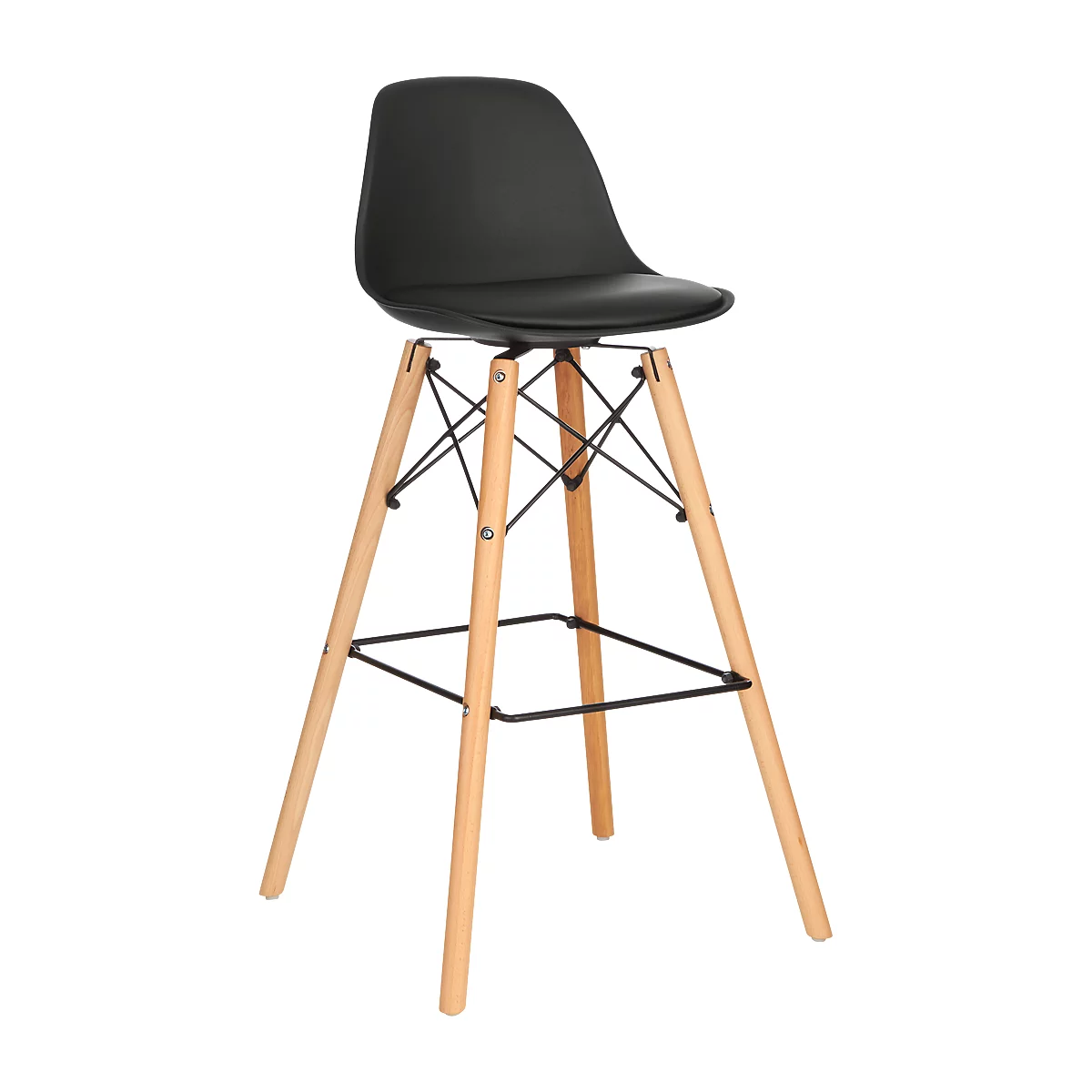 Tabouret de bar STEELWOOD, plastique, pieds en bois, coussin, hauteur d'assise 740 mm, 2 unités, noir