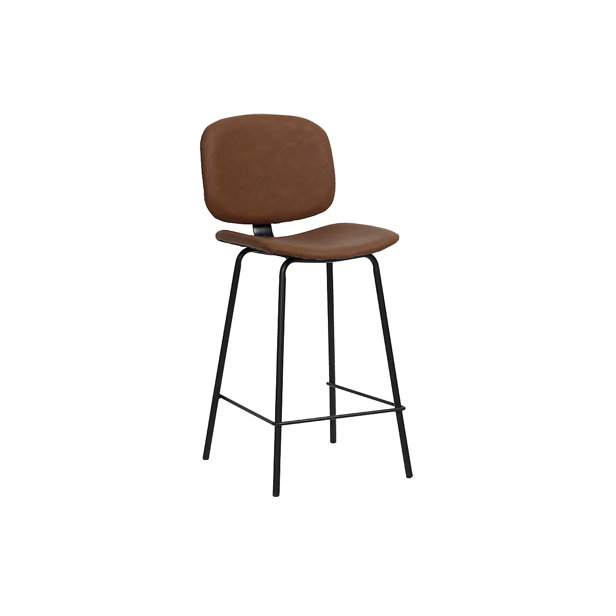 Tabouret de bar Vintage, avec dossier, pieds en acier, hauteur d'assise 760 mm, 2 pièces, L 430 x P 510 x H 1080 mm, similicuir, marron