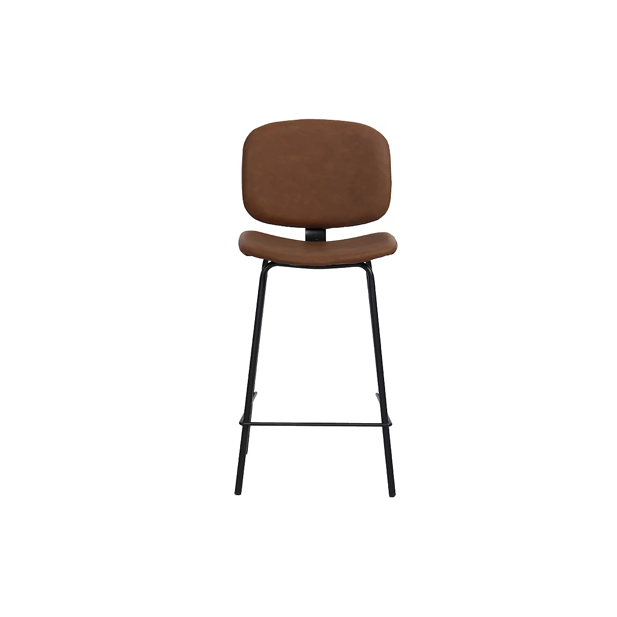 Tabouret de bar Vintage, avec dossier, pieds en acier, hauteur d'assise 760 mm, 2 pièces, L 430 x P 510 x H 1080 mm, similicuir, marron