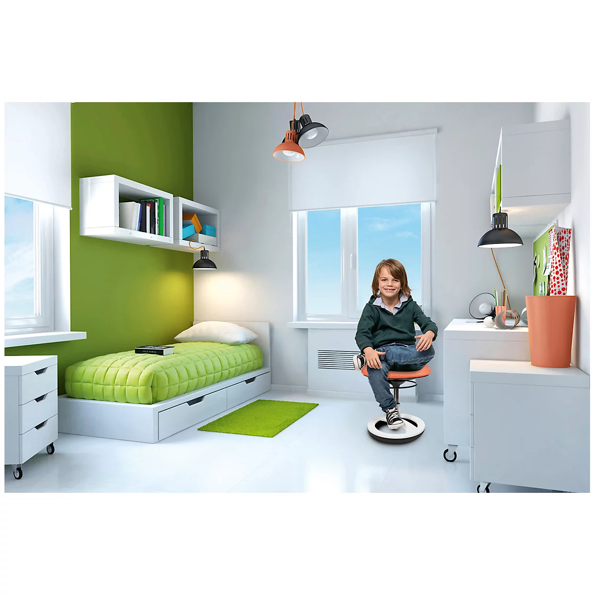 Tabouret pour enfants Sitness BobbyTOPSTAR , pour une assise dynamique, réglable en hauteur, semelle TPU, avec anneau repose pied design, rose