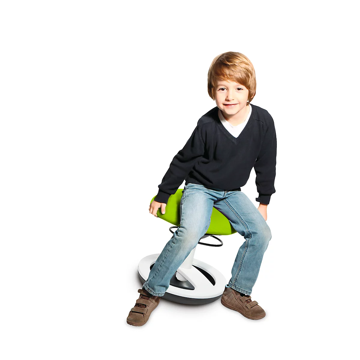 Tabouret pour enfants Sitness BobbyTOPSTAR , pour une assise dynamique, réglable en hauteur, semelle TPU, avec anneau repose pied design, vert