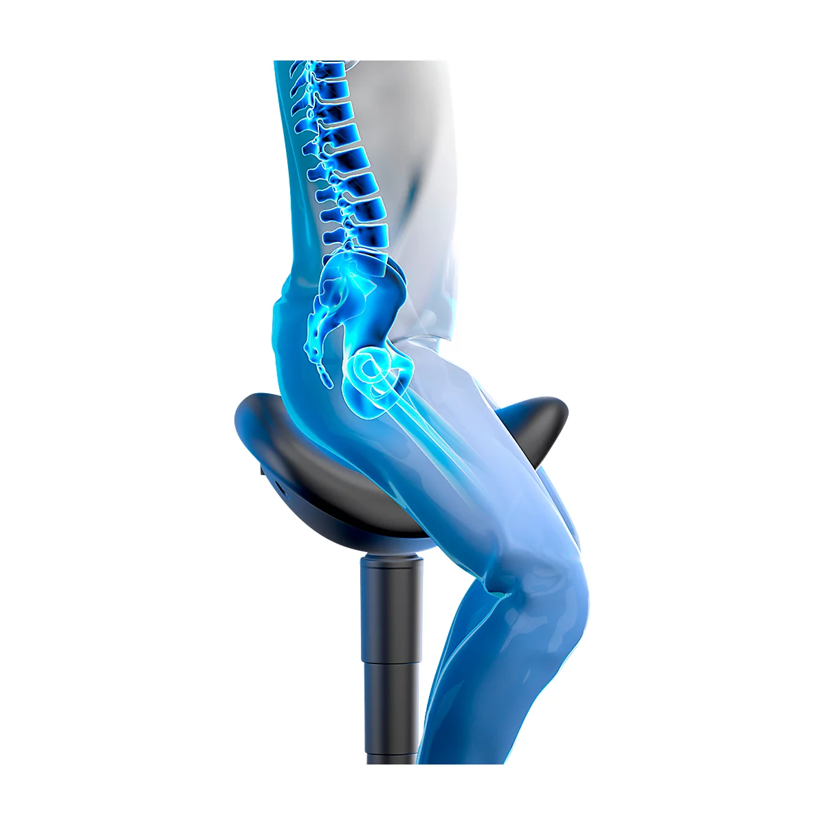 Tabouret selle bimos 9473L, avec roulettes, mécanisme d'assise 3D, réglable en hauteur, jusqu'à 120 kg, acier & similicuir, résistant aux désinfectants, noir