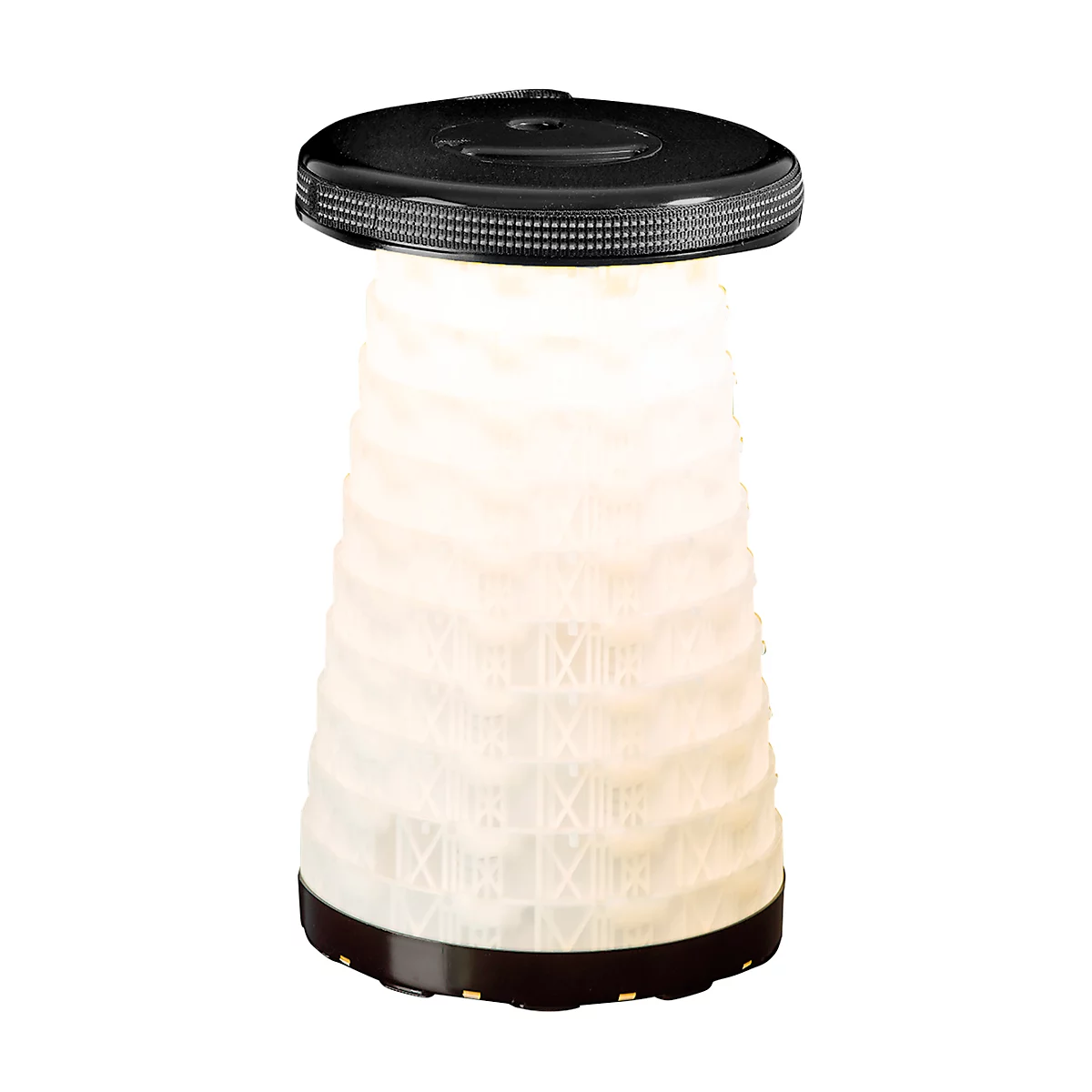 Tabouret télescopique WEDO® SITTOGLOW®, fonction LED à 3 niveaux, hauteur réglable sur 10 niveaux, sangle de transport, jusqu'à 130 kg, IPX4, L 262 x H 70-420 mm, noir