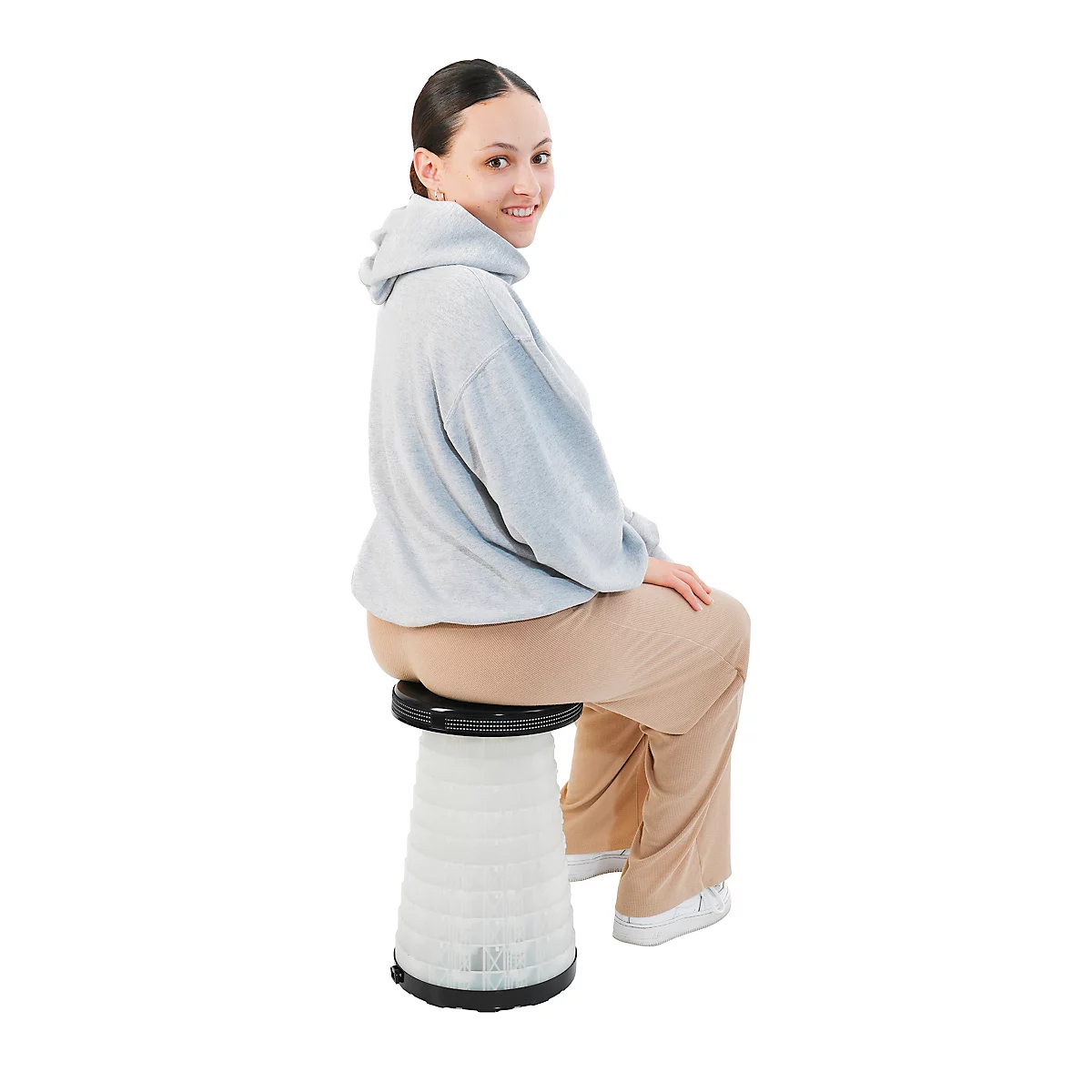 Tabouret télescopique WEDO® SITTOGLOW®, fonction LED à 3 niveaux, hauteur réglable sur 10 niveaux, sangle de transport, jusqu'à 130 kg, IPX4, L 262 x H 70-420 mm, rouge