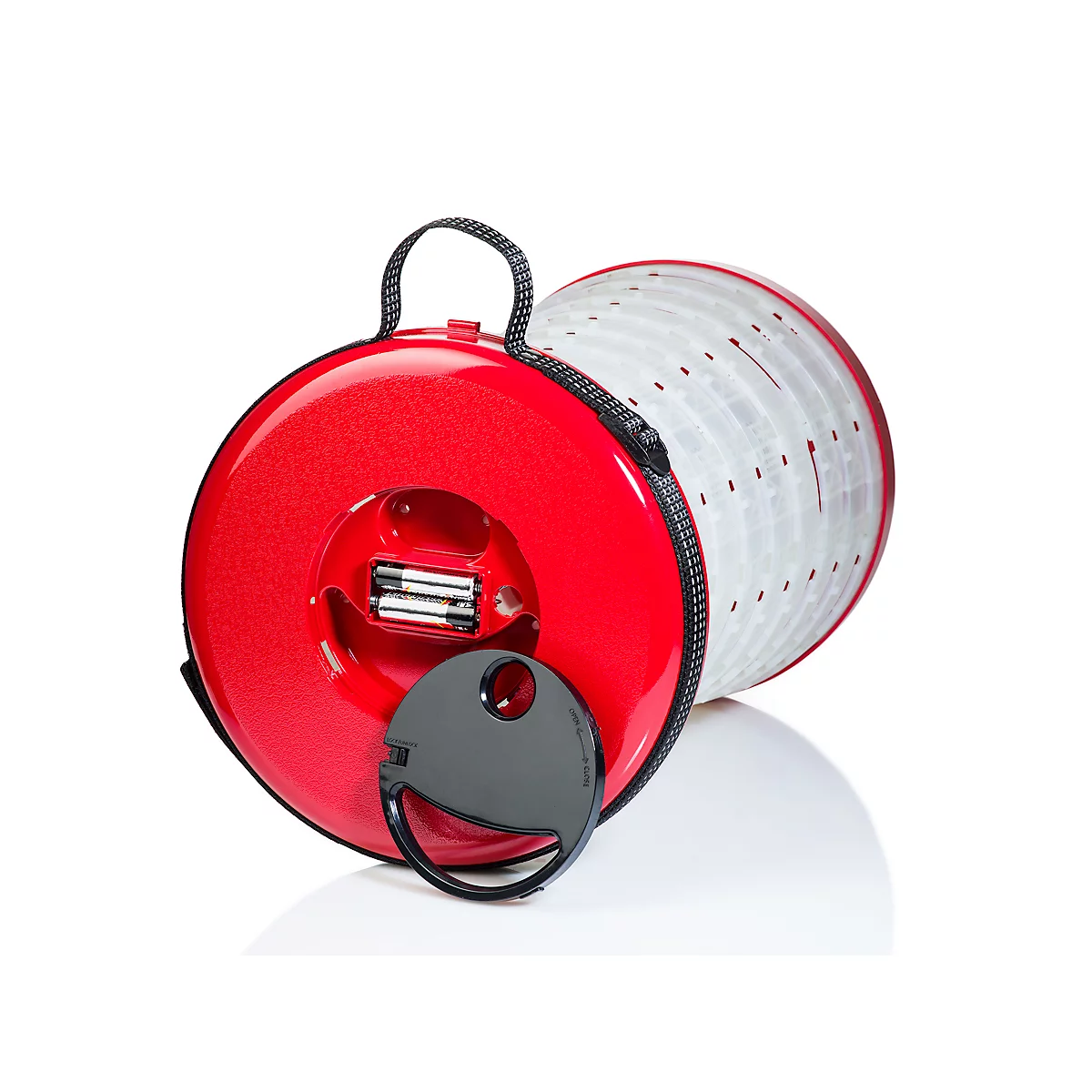 Tabouret télescopique WEDO® SITTOGLOW®, fonction LED à 3 niveaux, hauteur réglable sur 10 niveaux, sangle de transport, jusqu'à 130 kg, IPX4, L 262 x H 70-420 mm, rouge