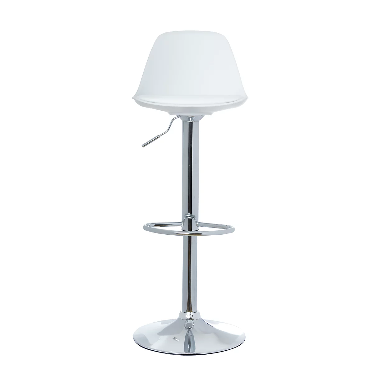 Taburete de bar Paperflow Bobba, asiento de PP con cojín de asiento, ajustable en altura, giratorio 360°, Al 590-710 mm, blanco, juego de 2