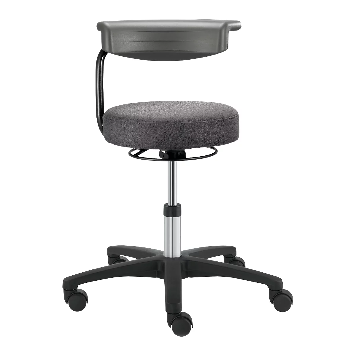 Taburete giratorio TEC basic IS 1999, regulable en altura, con reposabrazos, ergonom. asiento acolchado, gris platino