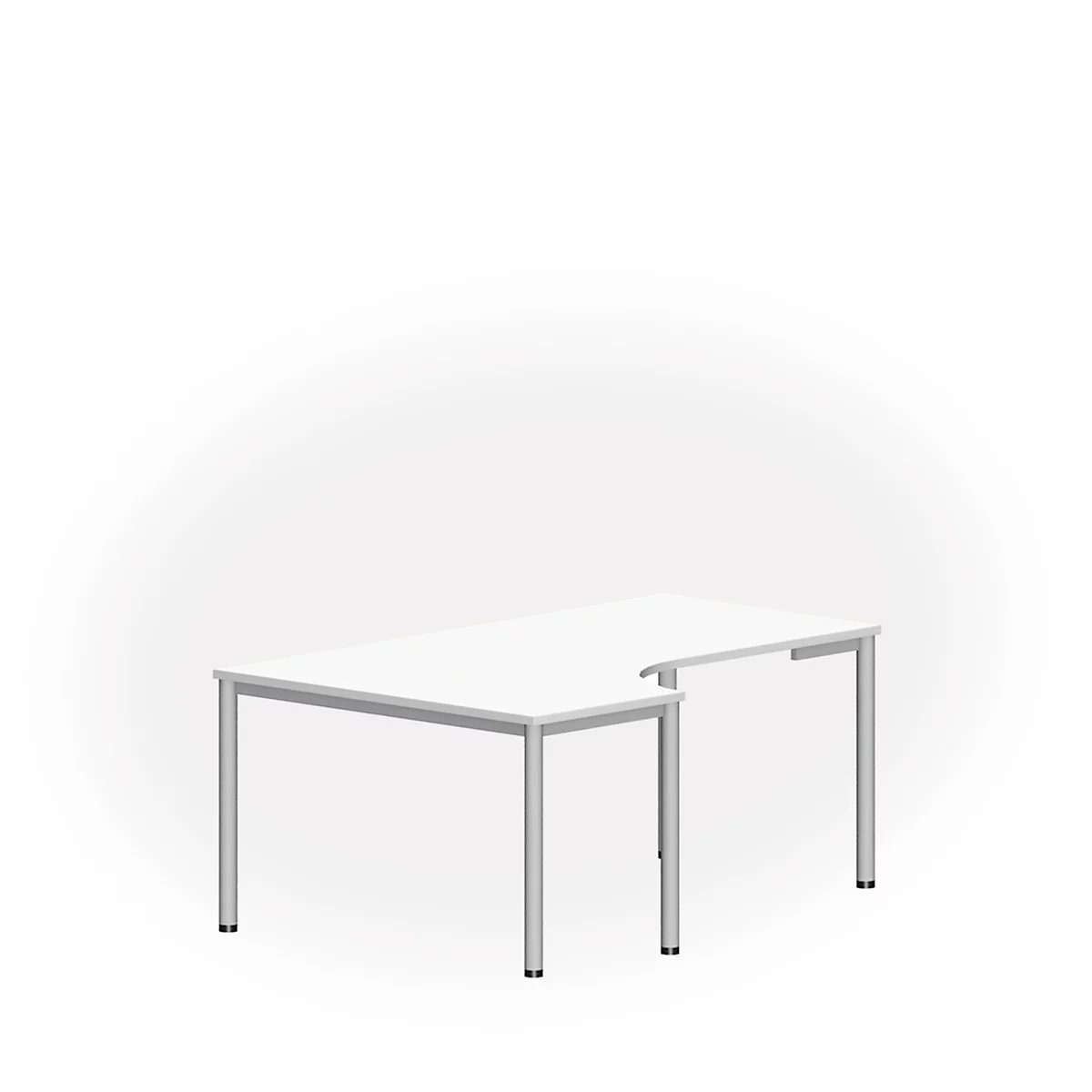 Tafel in vrije vorm NEVADA, B 1800 x D 1200/800 x H 740 mm, rond, wit/aluminum zilver 