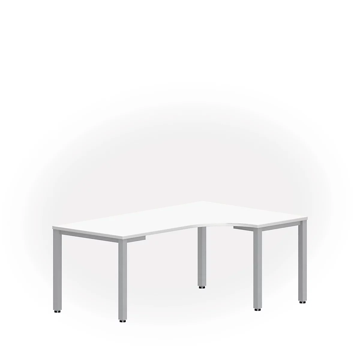 Tafel in vrije vorm NEVADA, B 1800 x D 1200/800 x H 740 mm, vierkant, wit/aluminium zilver 