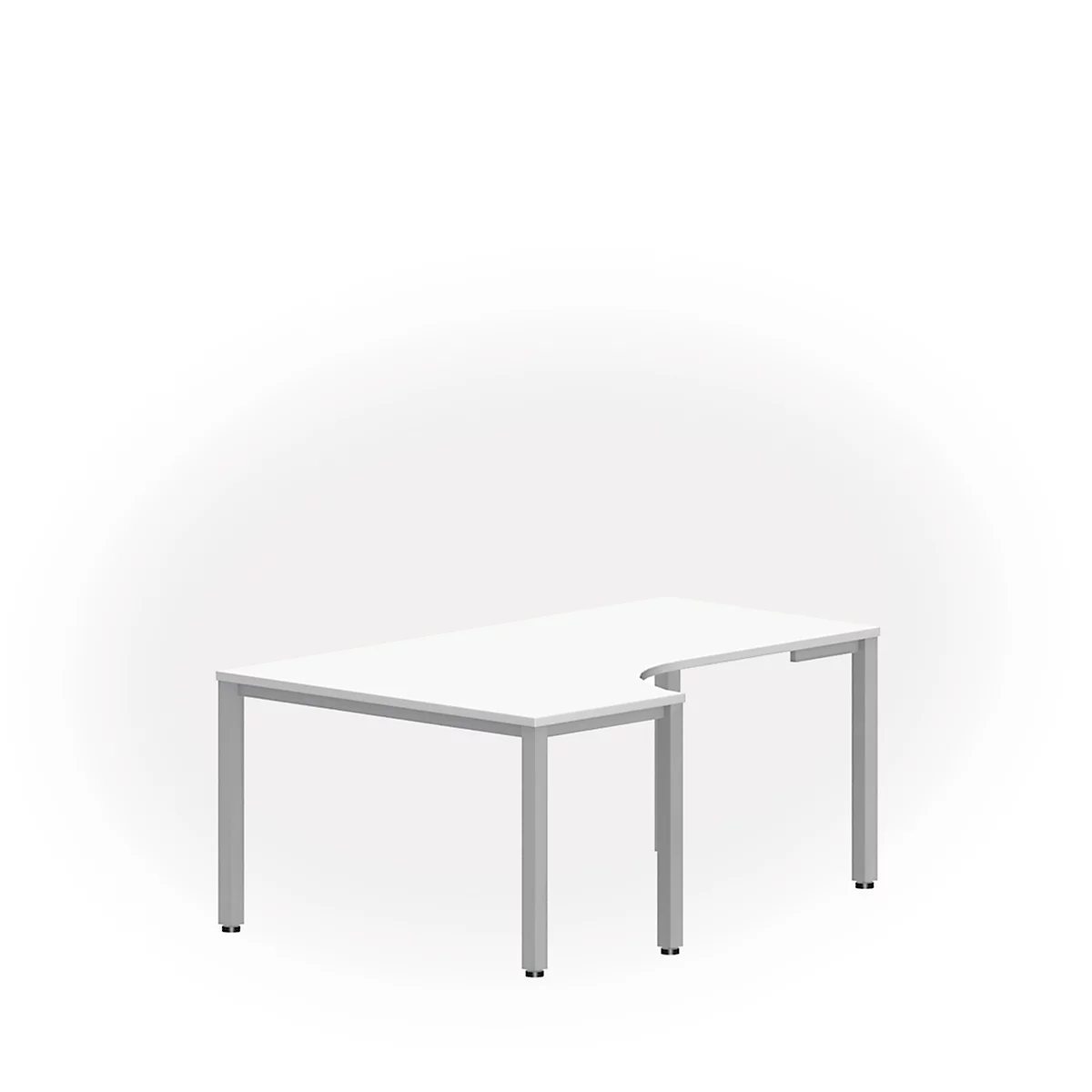 Tafel in vrije vorm NEVADA, B 1800 x D 1200/800 x H 740 mm, vierkant, wit/aluminum zilver 