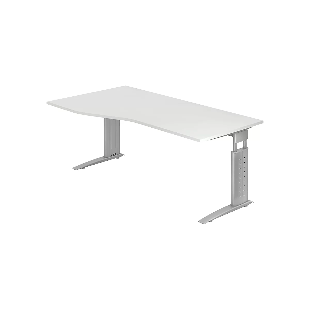 Tafel in vrije vorm TRAVIS, B 1800 x D 800/1000 x H 680-860 mm, onderstel zilver, lichtgrijs