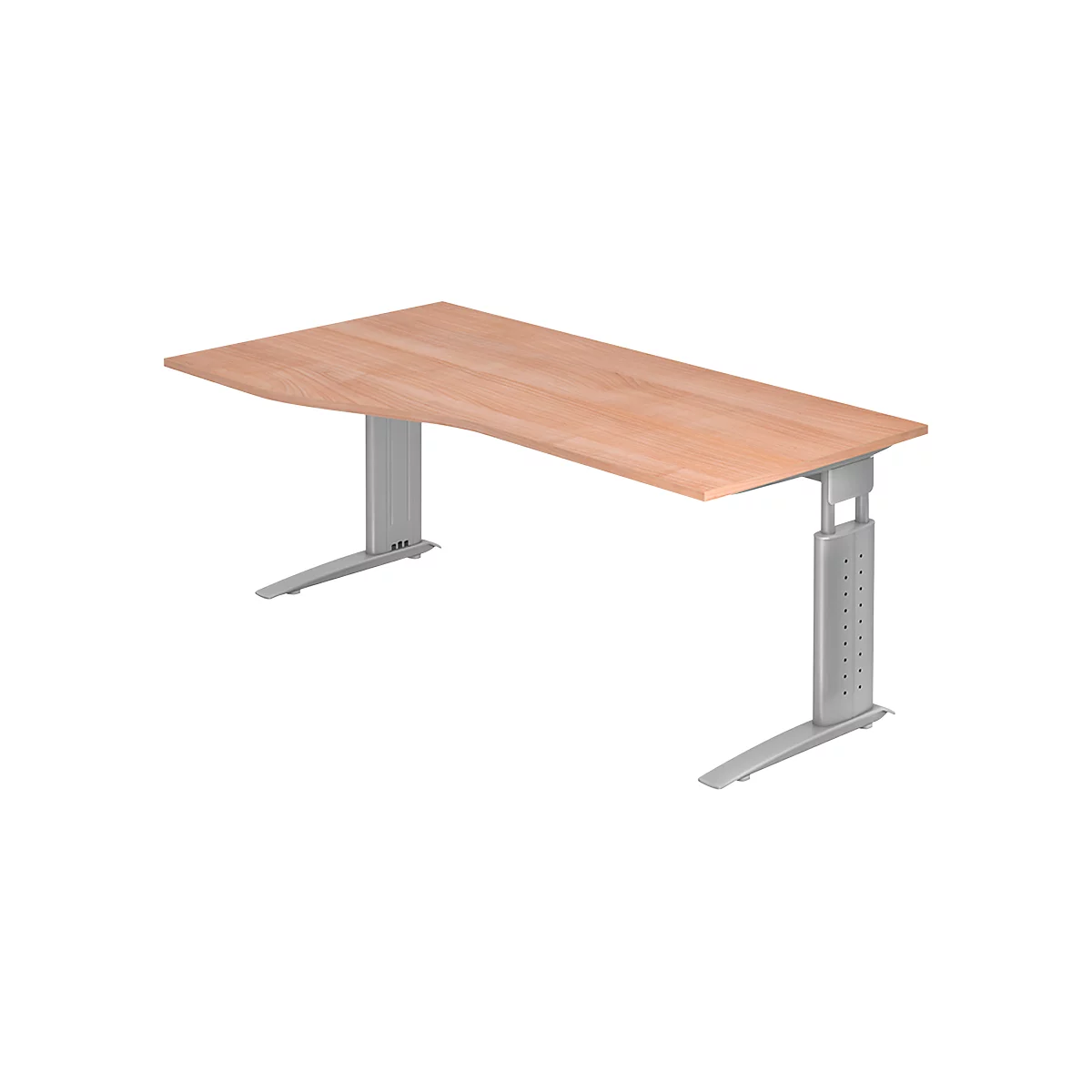 Tafel in vrije vorm TRAVIS, B 1800 x D 800/1000 x H 680-860 mm, onderstel zilver, notenhoutpatroon