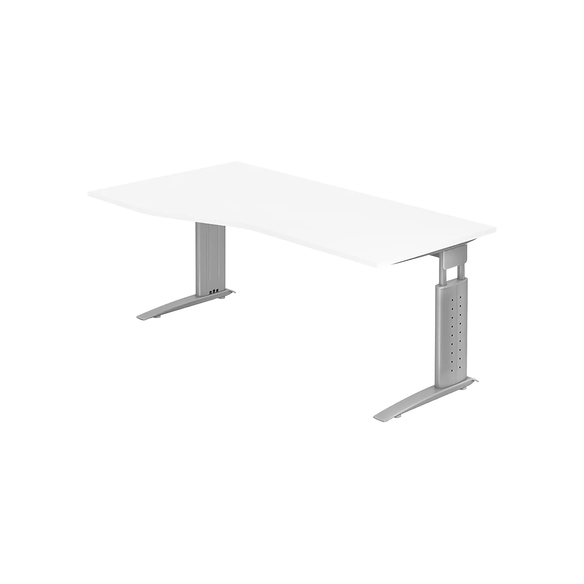 Tafel in vrije vorm TRAVIS, B 1800 x D 800/1000 x H 680-860 mm, onderstel zilver, wit