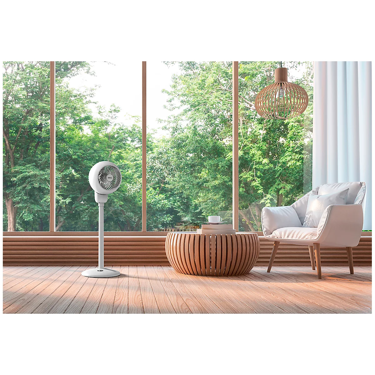 Tafel- of staande ventilator FAN1 IDEAL, , Ø 310 x H 532-905 mm, 4 snelheden, 90/60° oscillatie, timer, afstandsbediening, wit