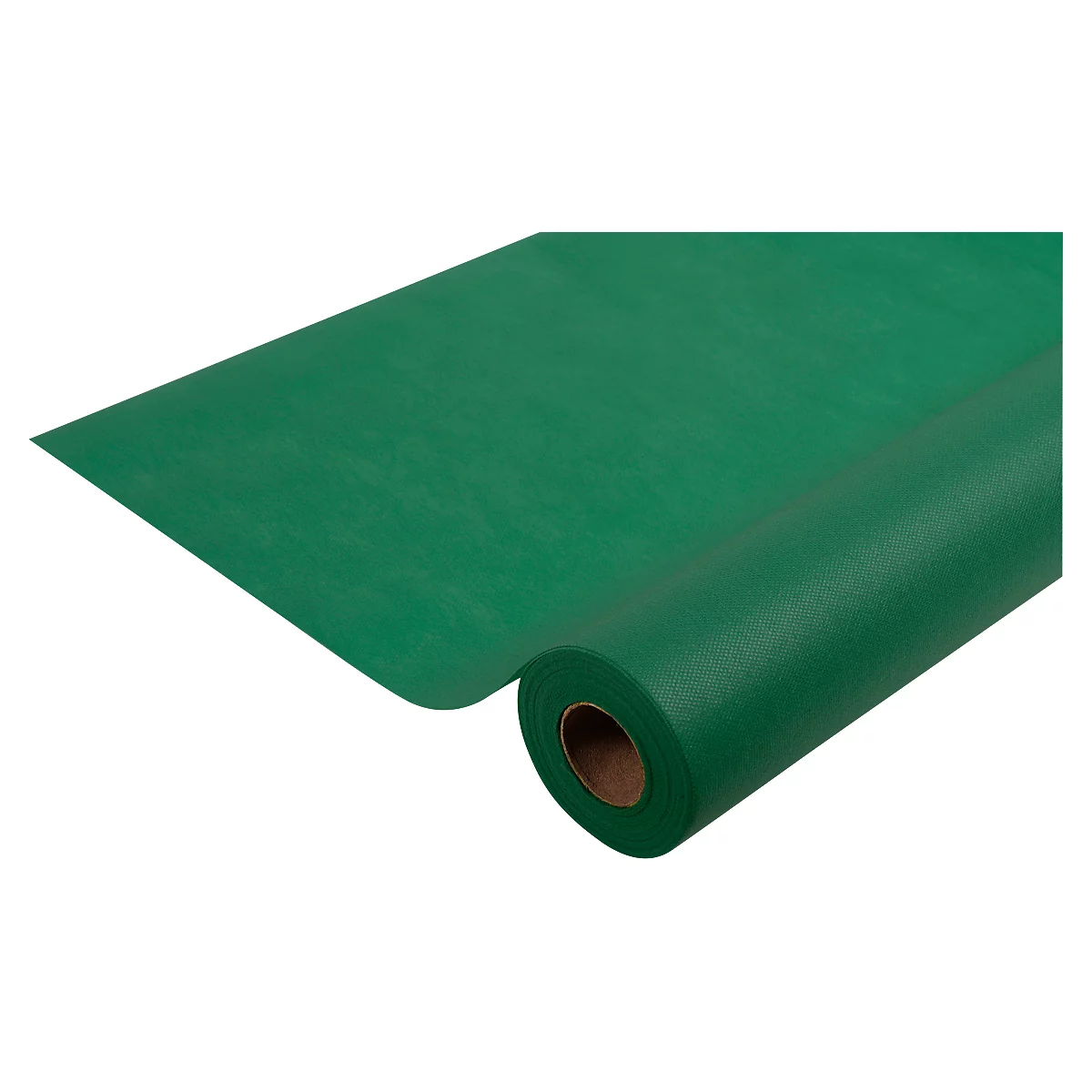 Gerolde groene folie, gedeeltelijk uitgerold. Op een witte achtergrond. De kleur en textuur zijn zichtbaar.