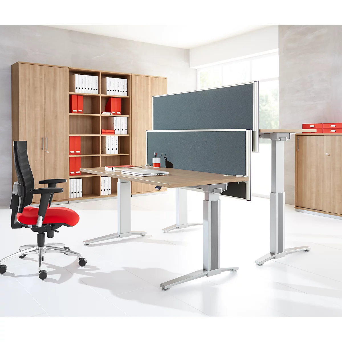 Tafelscheidingswand voor de achterzijde geluidsisolatie systeem 40, in hoogte verstelbaar, B 800-1800 x H 600 mm, grijs
