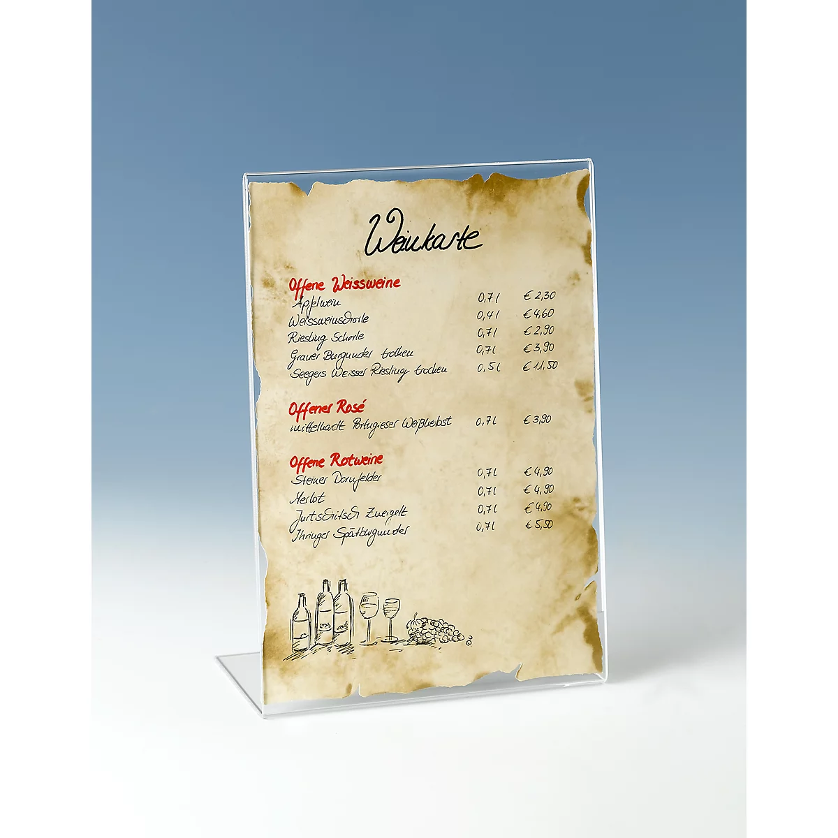 Tafelstandaard - acryl - B 215 x D 100 x H 300 mm - voor A4 formaat - schuin