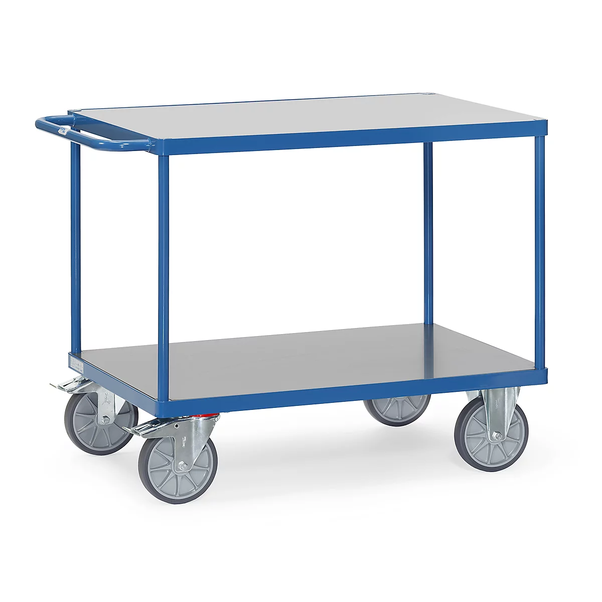 Tafelwagen fetra®, 2 etages, zwenk- en bokwielen, tot 600 kg, laadvlakken van hard PVC met L 1000 x B 700 mm