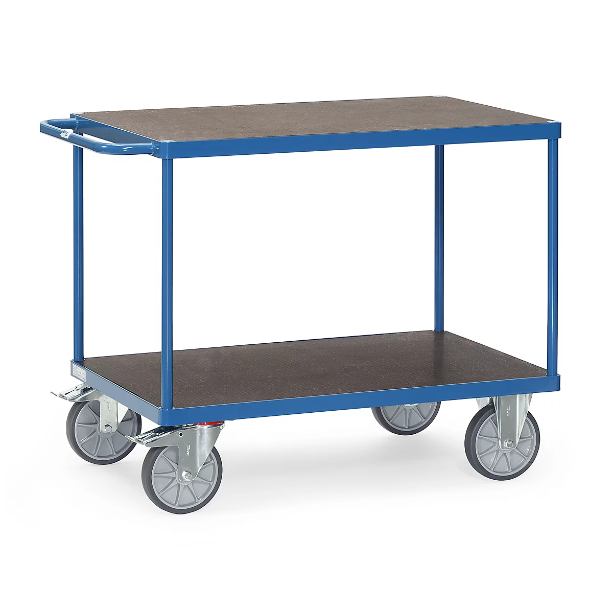 Tafelwagen fetra®, 2 legborden, zwenk- en bokwielen, tot 600 kg, laadvlakken multiplex met L 1000 x B 700 mm