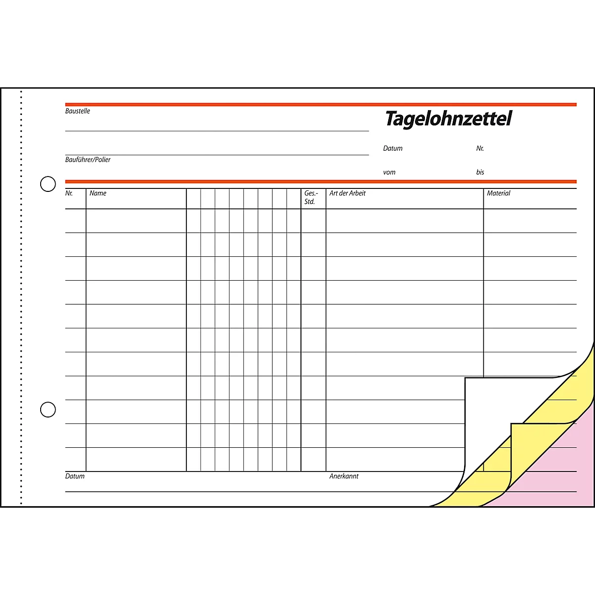Tagelohnzettel Sigel SD065, selbstdurchschreibend, DIN A5 quer, 3 x 40 Blatt