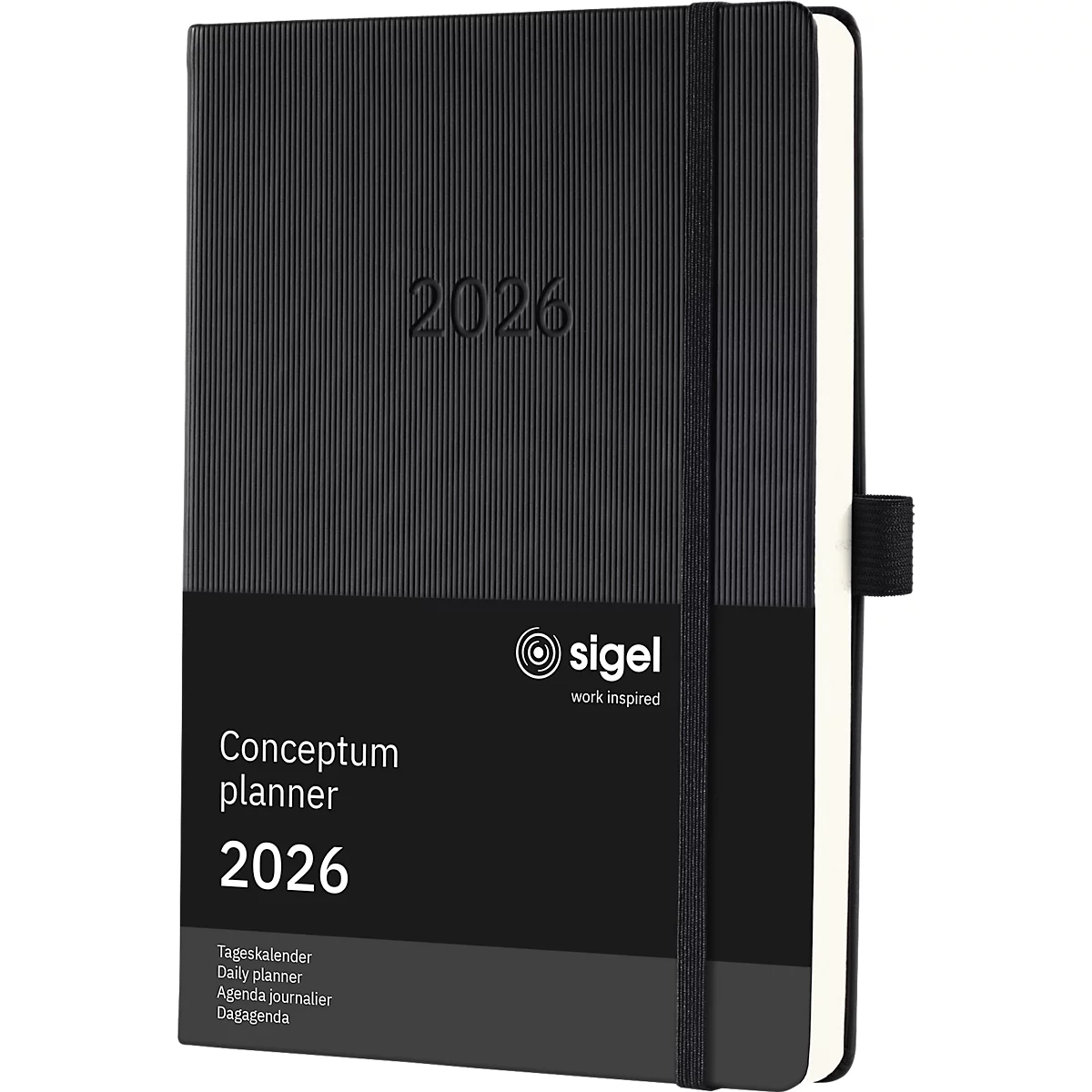 Tageskalender Sigel Conceptum 2026 C2610, A5, 400 Seiten, 1 Jahr, 1 Seite für je 1 Tag, PEFC®-Papier/Kunststoff, schwarz