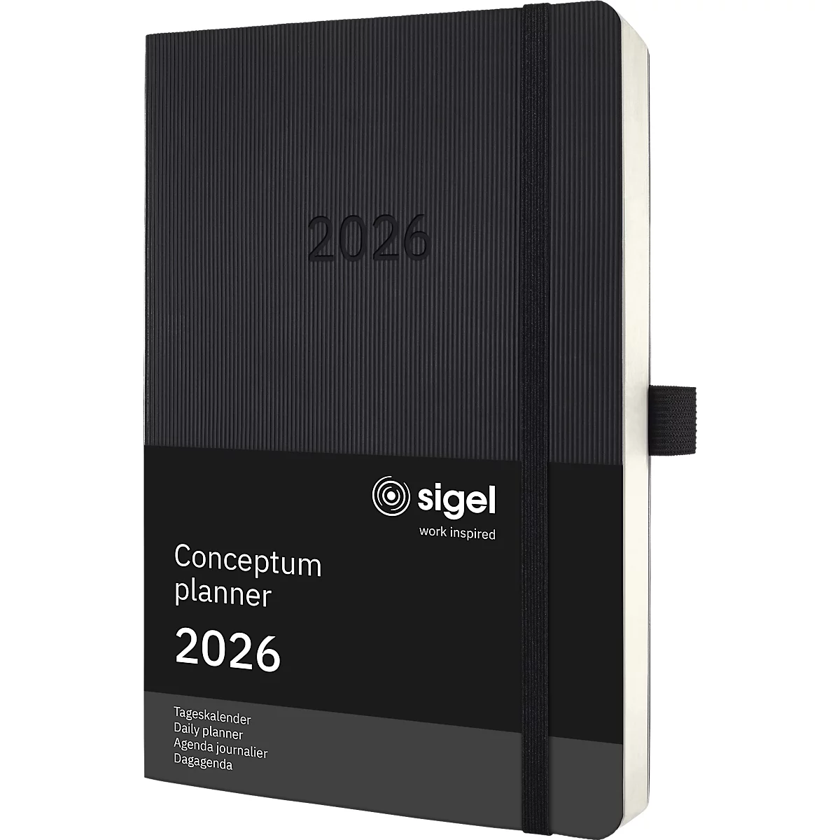 Tageskalender Sigel Conceptum 2026 C2620, A5, 400 Seiten, 1 Jahr, 1 Seite für je 1 Tag, PEFC®-Papier/Kunststoff, schwarz